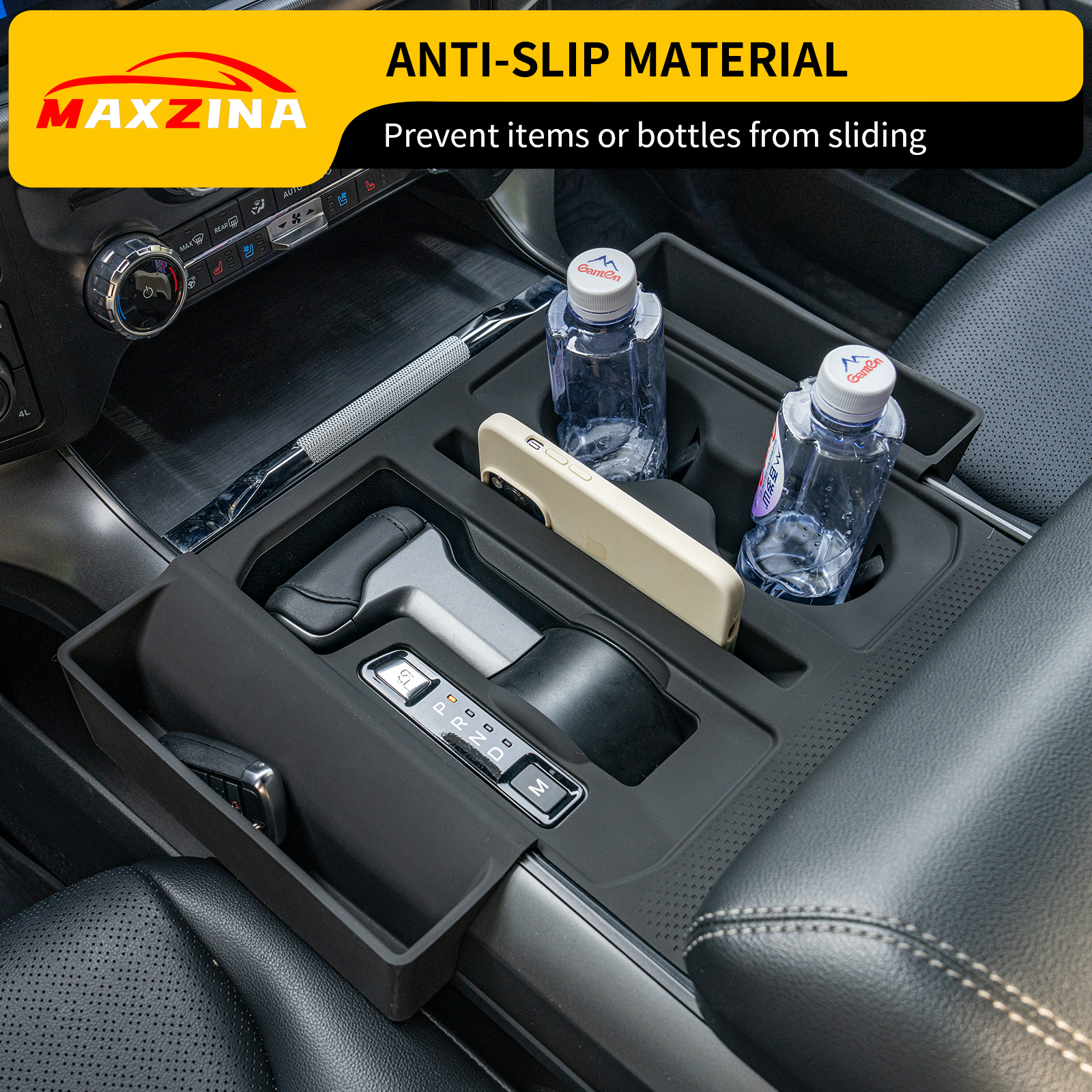 Maxzina Gear Shift Panel Tray Compatible with 2021-2025 Ford F150 Center Console Storage Gear Shifter Organizer with Cup Holder Insert for 2024 F-150 Accessories (40/Console/40 with Shift Knob ONLY)