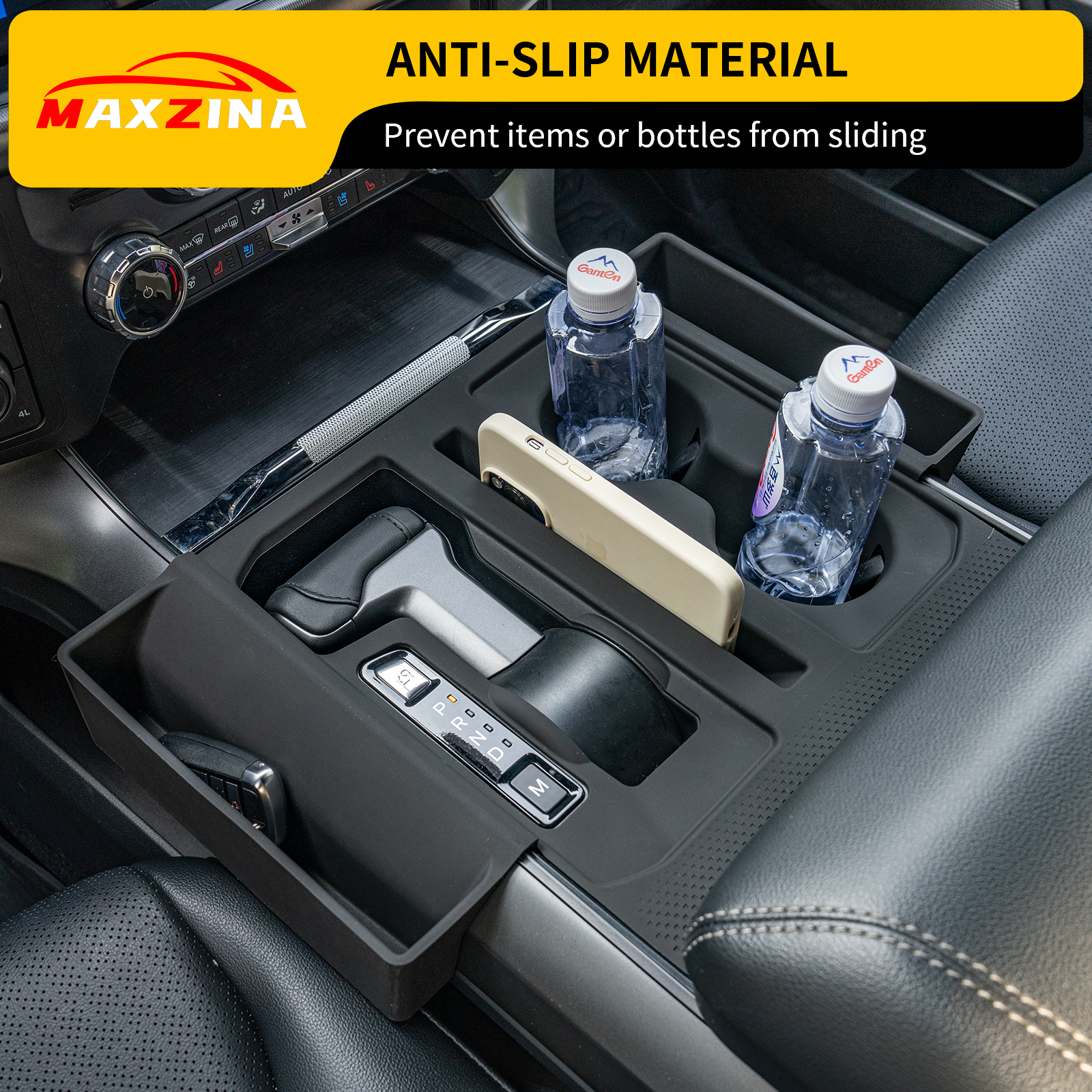 Maxzina Gear Shift Panel Tray Compatible with 2021-2025 Ford F150 Center Console Storage Gear Shifter Organizer with Cup Holder Insert for 2024 F-150 Accessories (40/Console/40 with Shift Knob ONLY)