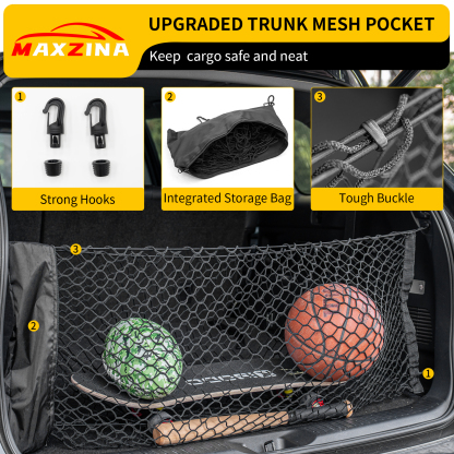 Maxzina Cargo Net Compatible with 2023-2025 Honda Pilot Truck Bed Cargo Net 3.28'×1.05' Double Layer Envelope Style Dense Mesh Trunk Organizer