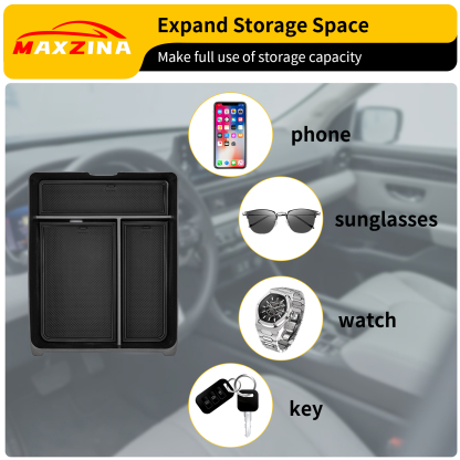 Maxzina Center Console Organizer Compatible with 2023-2025 Honda Pilot Center Console Storage Box ABS Plastic Armrest Storage Tray with PVC Pad