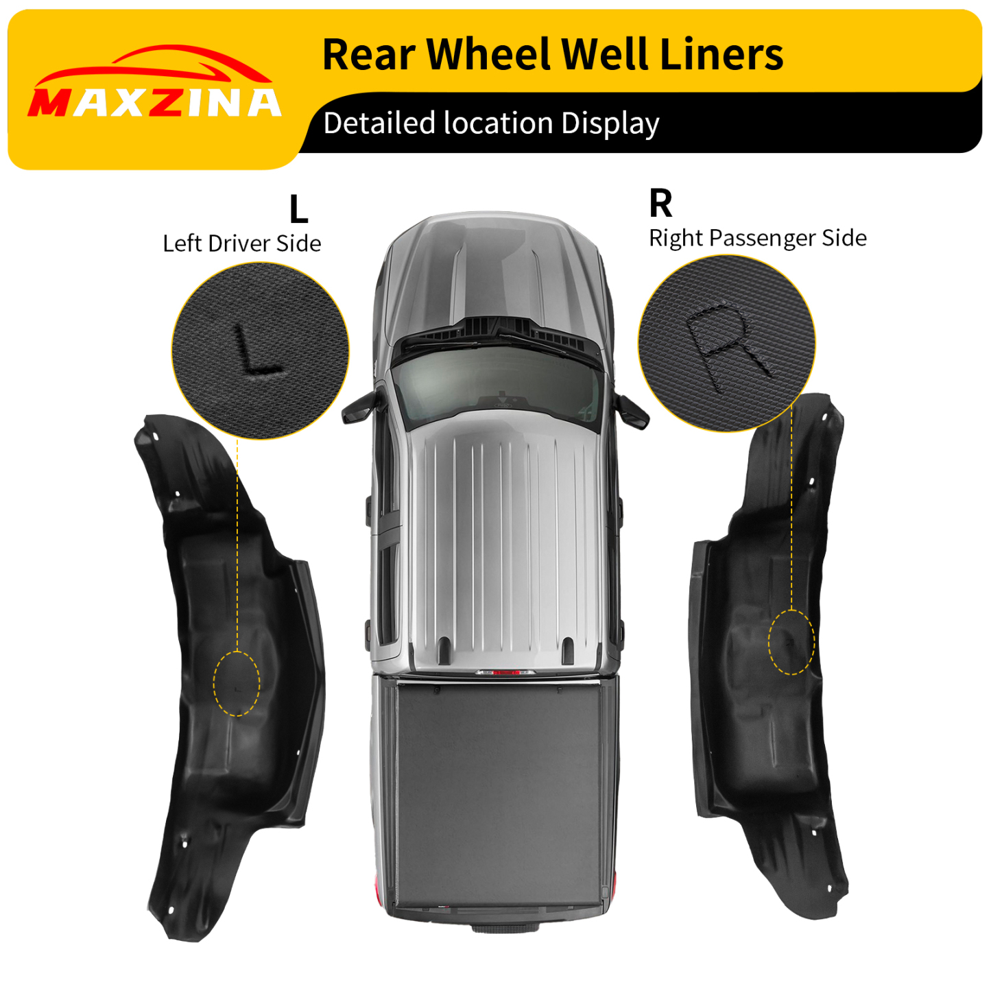 Maxzina Rear Wheel Well Liners Compatible with 2021-2025 Ford F150 (Not for Raptor) Rear Wheel Arch Liners No Drilling Well Guards Tire Inner Fenders