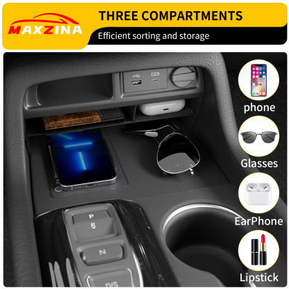 Maxzina Center Console Insert Divider Compatible with 2023-2025 Honda Pilot 2026 Passport Front Center Console Organizer Double Layer Three Compartment Storage Tray for 2024 Pilot Accessories