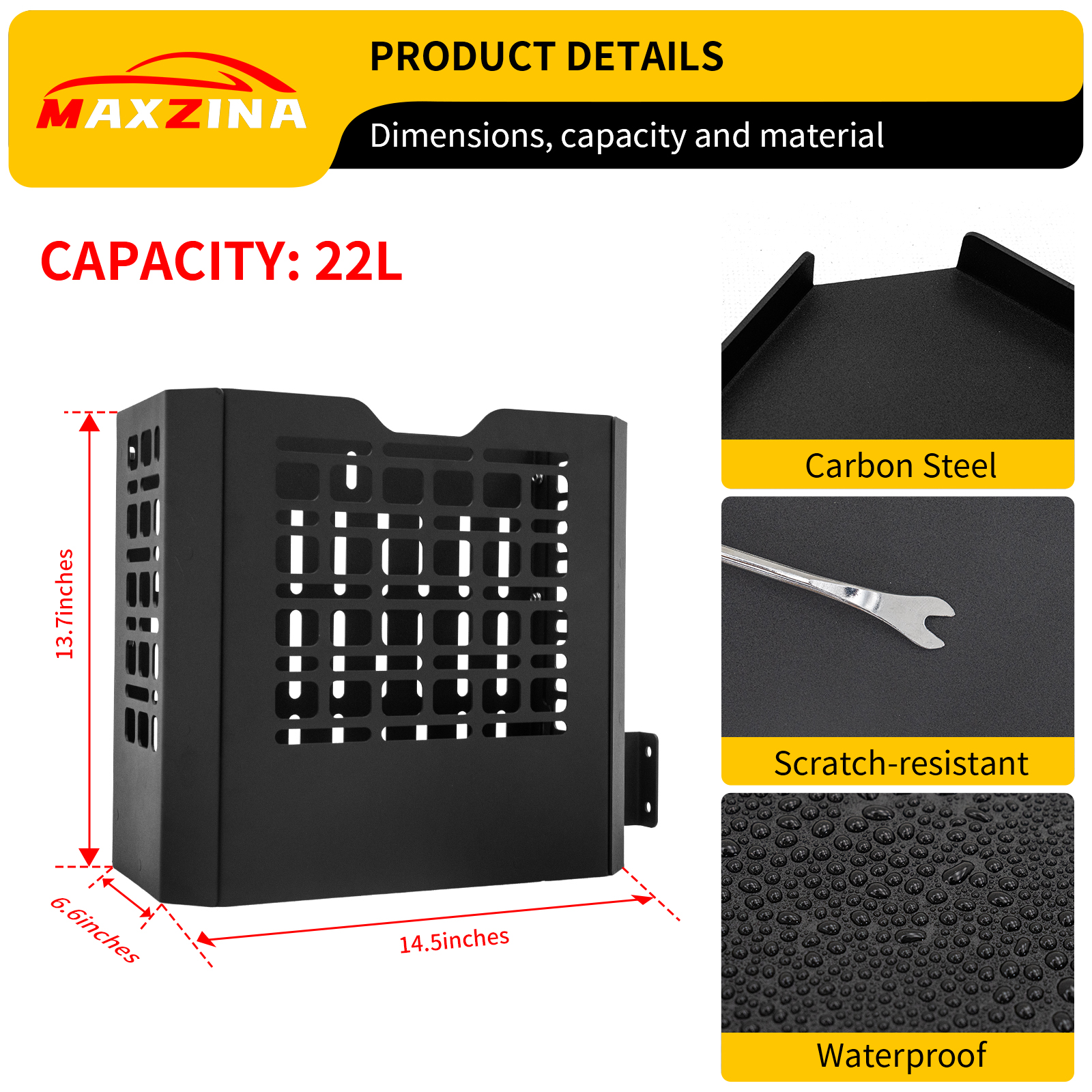 Maxzina Truck Bed Storage Box Compatible with 2015-2025 Ford F150 Pickup Tool Storage Box 22L Side Bed Toolbox Right Passenger Side Heavy-Duty Carbon Steel Toolbox for 2024 F-150 Accessories