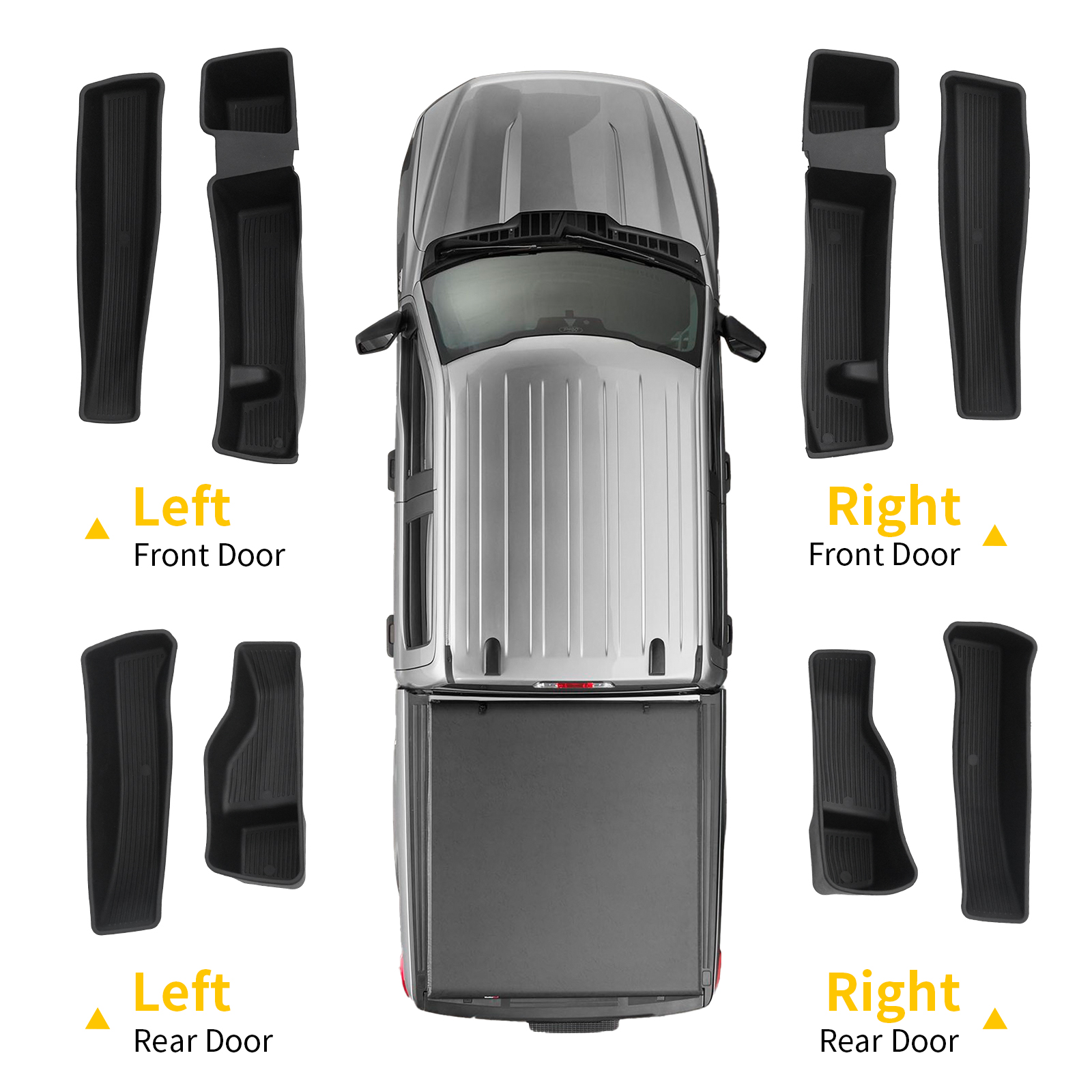 Maxzina Door Side Storage Tray Compatible with 2021-2025 2026 Ford F150 Side Door Storage Box Organizer Front & Rear 8PCS Silicone Car Side Phone Pocket for 2024 F-150 Accessories