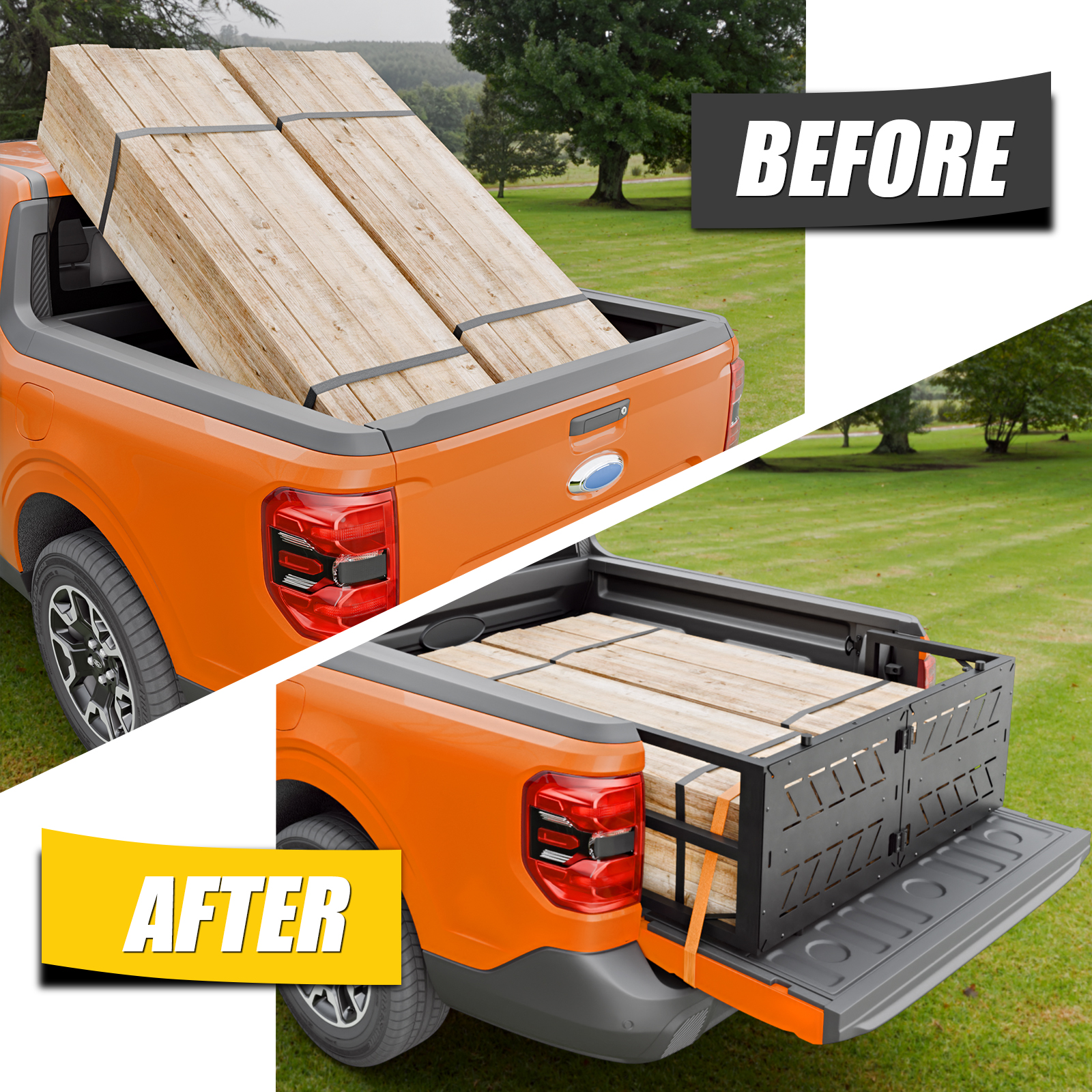 Maxzina Tailgate Extender Compatible with 2022-2025 2026 Ford Maverick Flip-Over Pickup Truck Bed Divider Carbon Steel Rotatable Truck Bed Extension for 2024 Maverick Accessories