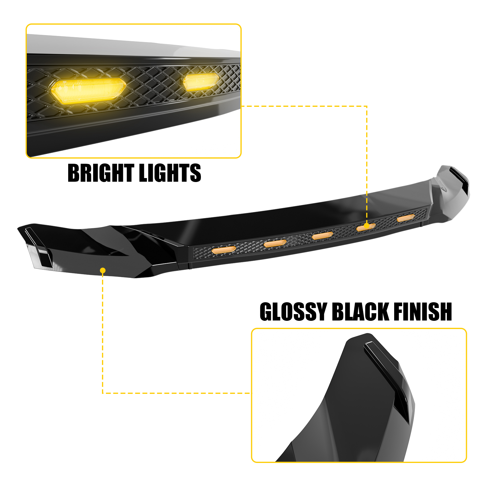 Maxzina ABS Hood Protector with LED Lights Compatible with 2021-2026 Ford F150 XL/STX/XLT/Lariat Hood Shield Bug Deflector 3-Piece Bonnet Guard for 2025 Ford F-150 Accessories (Amber Lights)