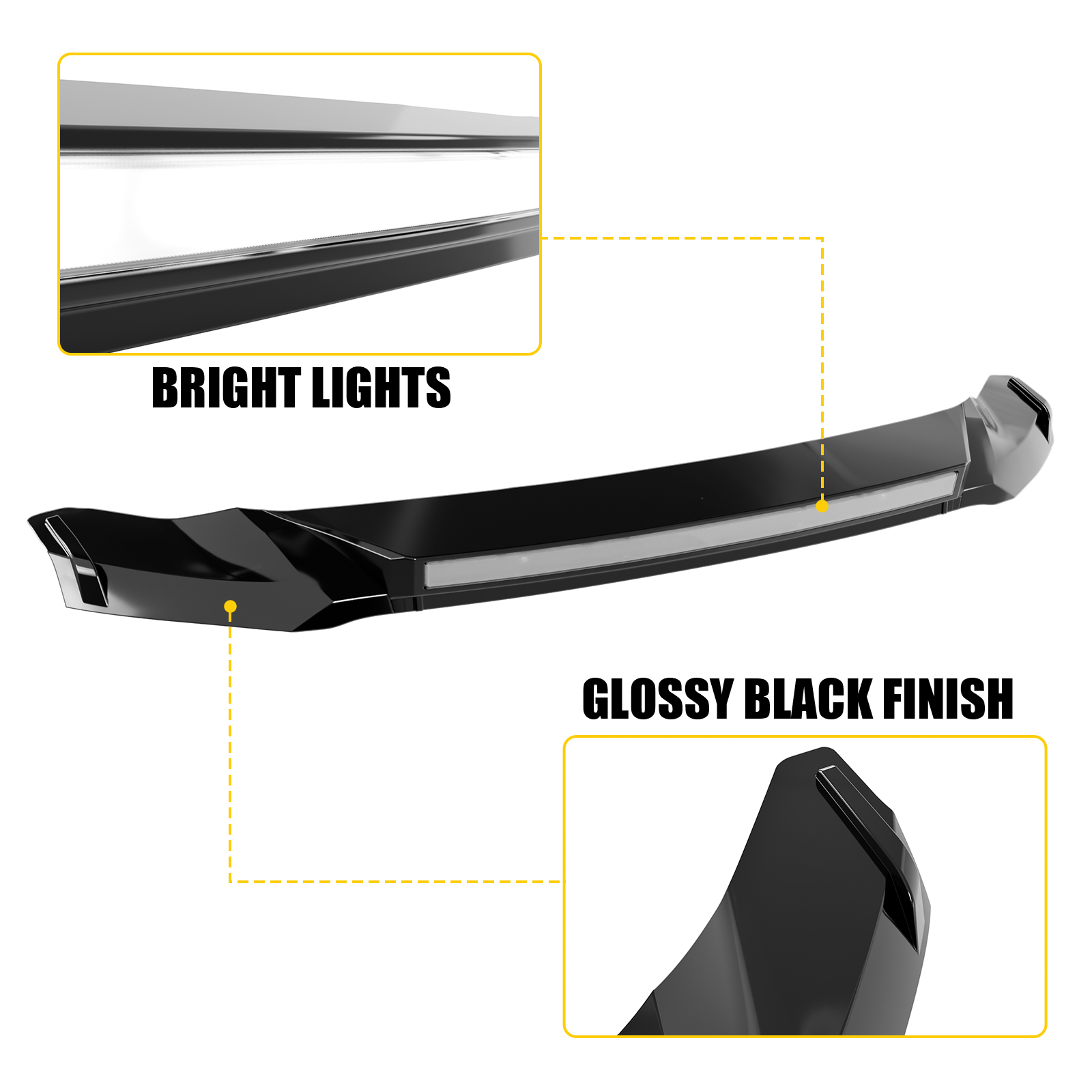 Maxzina ABS Hood Protector with LED Lights Compatible with 2021-2026 Ford F150 XL/STX/XLT/Lariat Hood Shield Bug Deflector 3-Piece Bonnet Guard for 2025 Ford F-150 Accessories (Strip White Light)