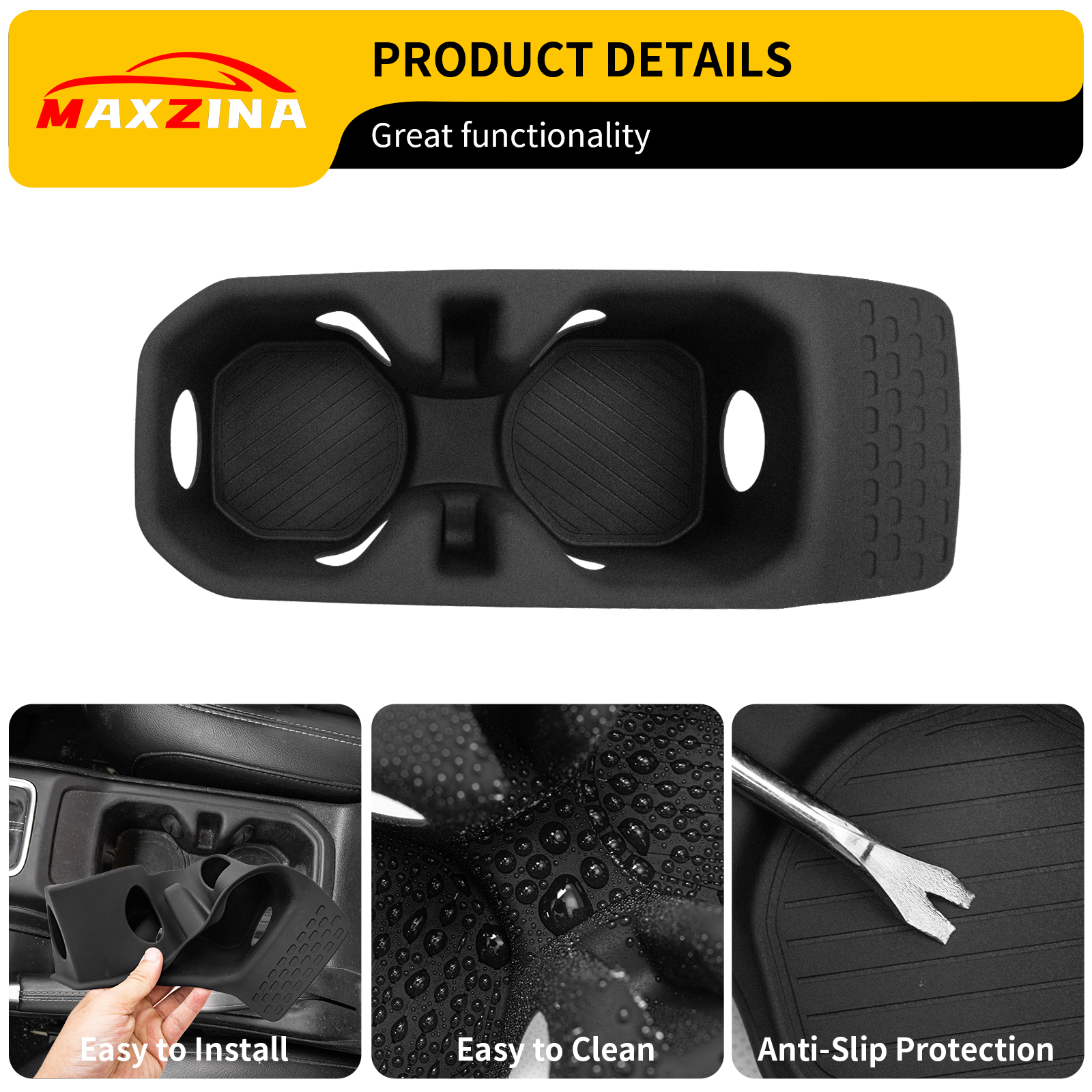 Maxzina Cup Holder Compatible with 2018-2026 Jeep Gladiator JT & Wrangler JL JLU 4XE Insert Center Console Cup Holder Soft Silicone Black Bottle Holder Interior Decoration 2025 Gladiator Accessories
