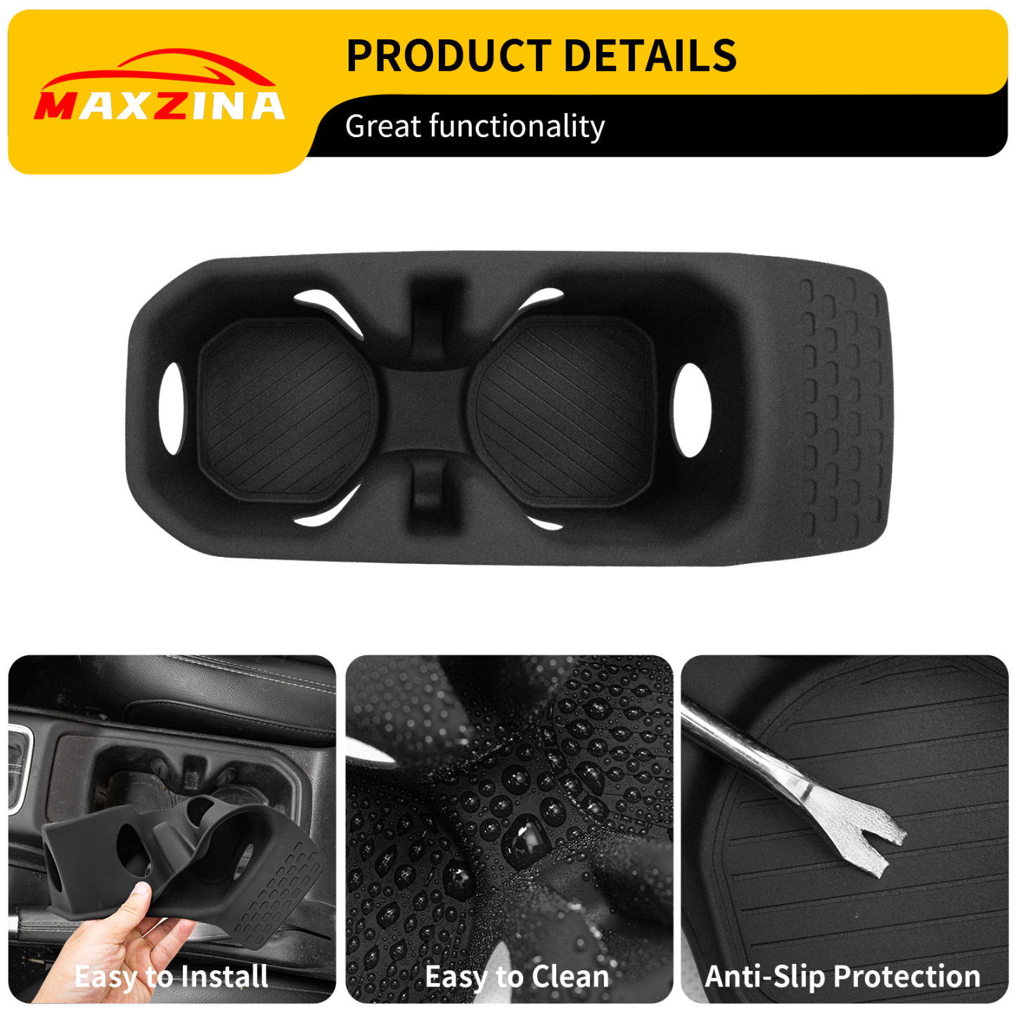 Maxzina Cup Holder Compatible with 2018-2026 Jeep Gladiator JT & Wrangler JL JLU 4XE Insert Center Console Cup Holder Soft Silicone Black Bottle Holder Interior Decoration 2025 Gladiator Accessories