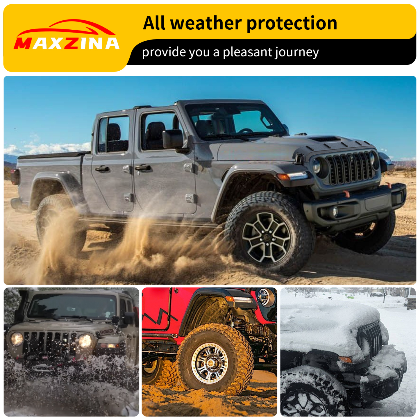 Maxzina TPE Hood Protector Compatible with 2020+ Jeep Gladiator JT 2018+ Jeep Wrangler JL Hood Shield TPE Hood Deflector Hood Guard for 2025 2026 Gladiator Wrangler JL Accessories