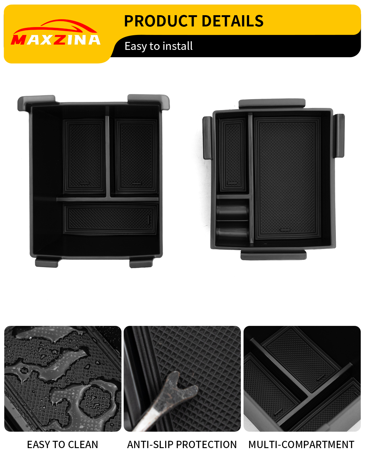 Maxzina 2022 2023 2024 2025 Ford Maverick Center Console Organizer ABS Plastic Armrest Storage Box with Silicone Pad 