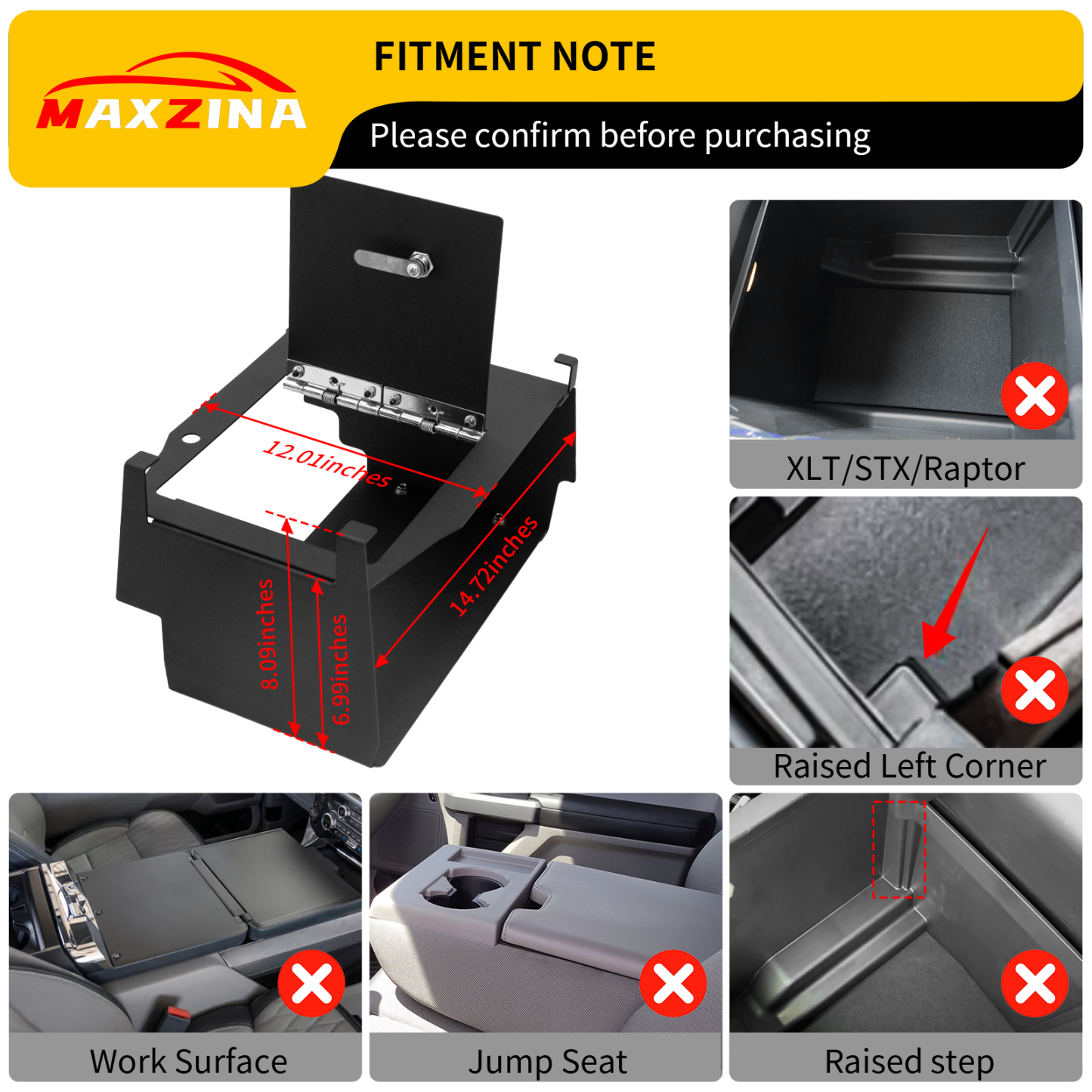 Maxzina Center Console Safe Lock Box Compatible with 2021-2025 Ford F150 Armrest Security Organizer Center Console Safe Vault Lockbox with 3 Digit Combo Password