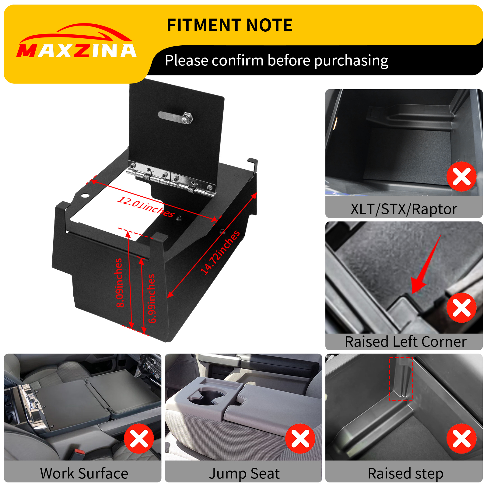 Maxzina Center Console Safe Lock Box Compatible with 2021-2025 Ford F150 Armrest Security Organizer Center Console Safe Vault Lockbox with 3 Digit Combo Password