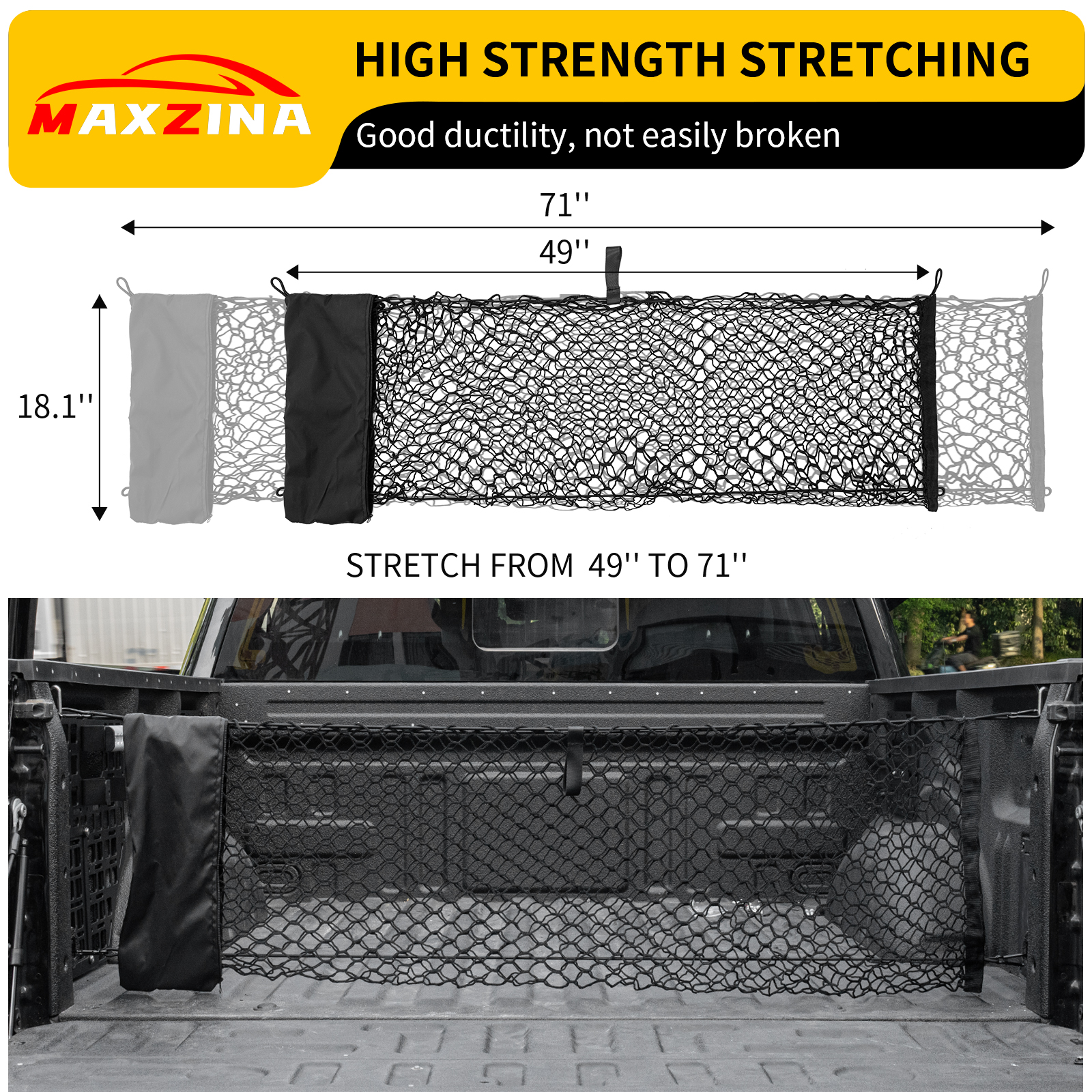 Maxzina Cargo Net Compatible with 2015-2025 Ford F150 2017+ F250 F350 F450 Truck Bed Cargo Net 4.10'×1.51' Double Layer Envelope Style Dense Mesh Trunk Organizer