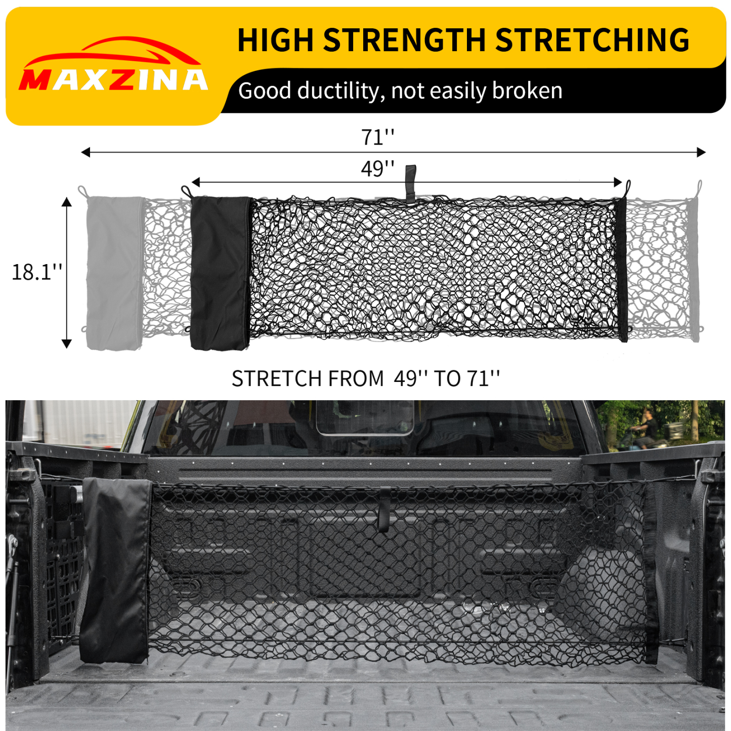 Maxzina Cargo Net Compatible with 2015-2025 Ford F150 2017+ F250 F350 F450 Truck Bed Cargo Net 4.10'×1.51' Double Layer Envelope Style Dense Mesh Trunk Organizer
