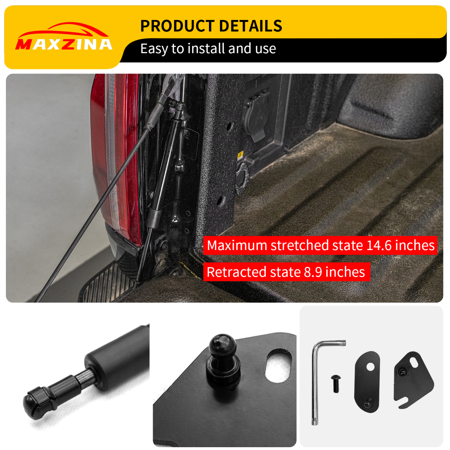 Maxzina Tailgate Assist Compatible with 2015-2025 Ford F150 Truck Tailgate Slow-Drop Accessories Tail Gate Shock Damper