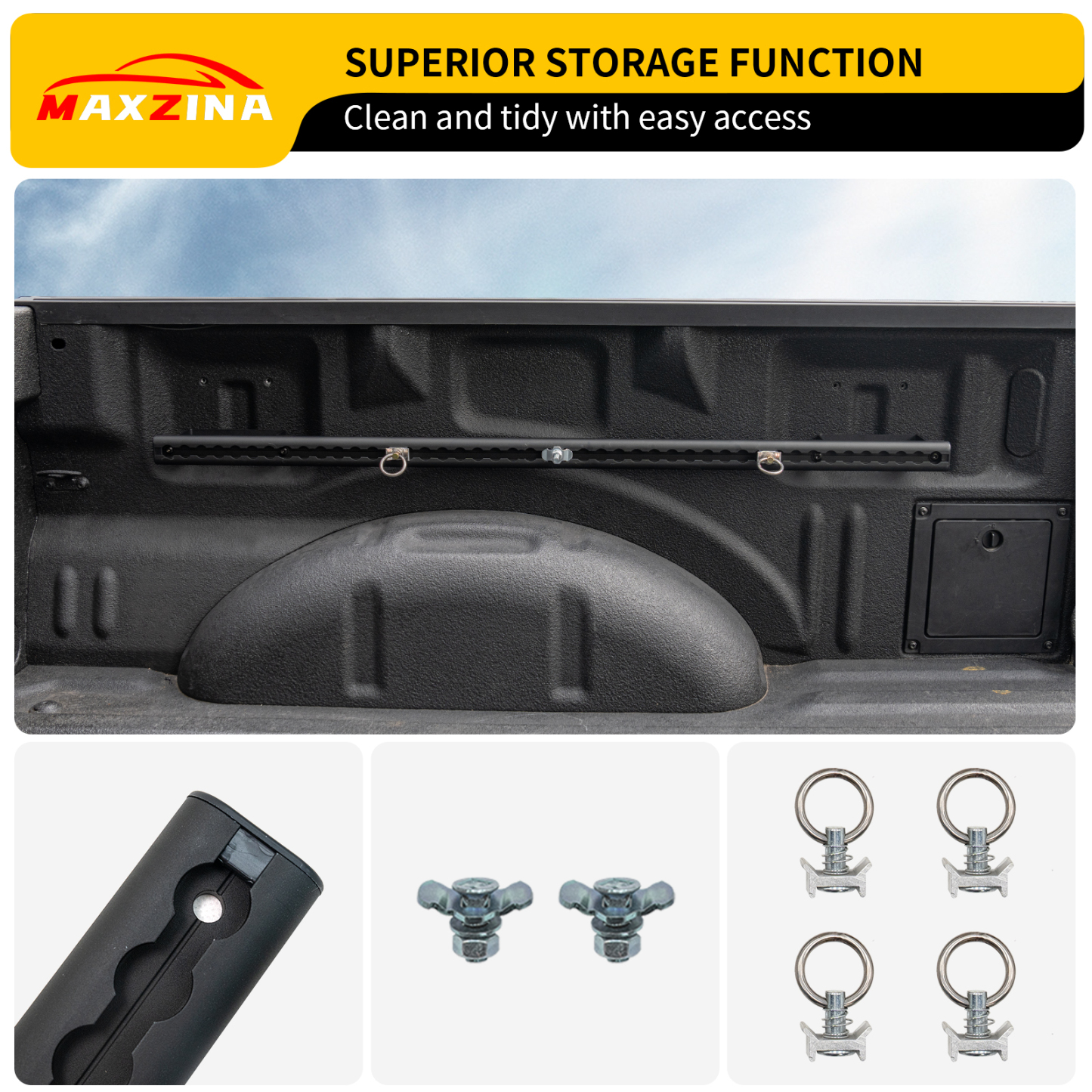 Maxzina Trail Rail System Compatible with 2015-2025 Ford F150 L-Track Side Rail Track Aluminum Alloy Silver Cargo Management Truck Bed Rail Tie Down System