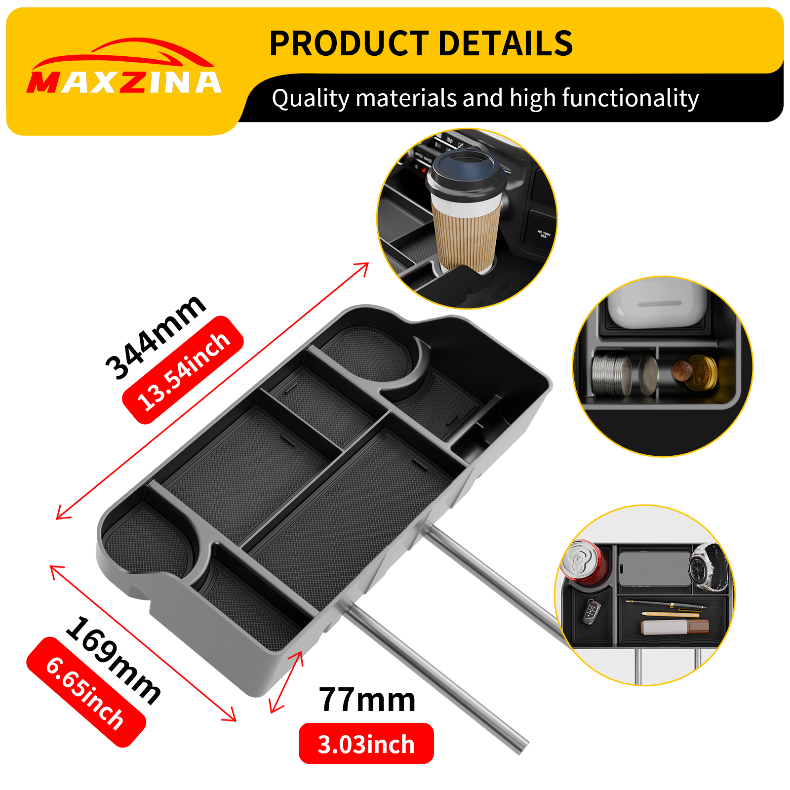 Maxzina Front Center Seat Headrest Organizer Compatible with 2011-2025 Ford F150 F250 F350 F450 F550 F650 (Only for Jump Seat Console) Coin Container Storage Box with Non-Slip Silicone Pad