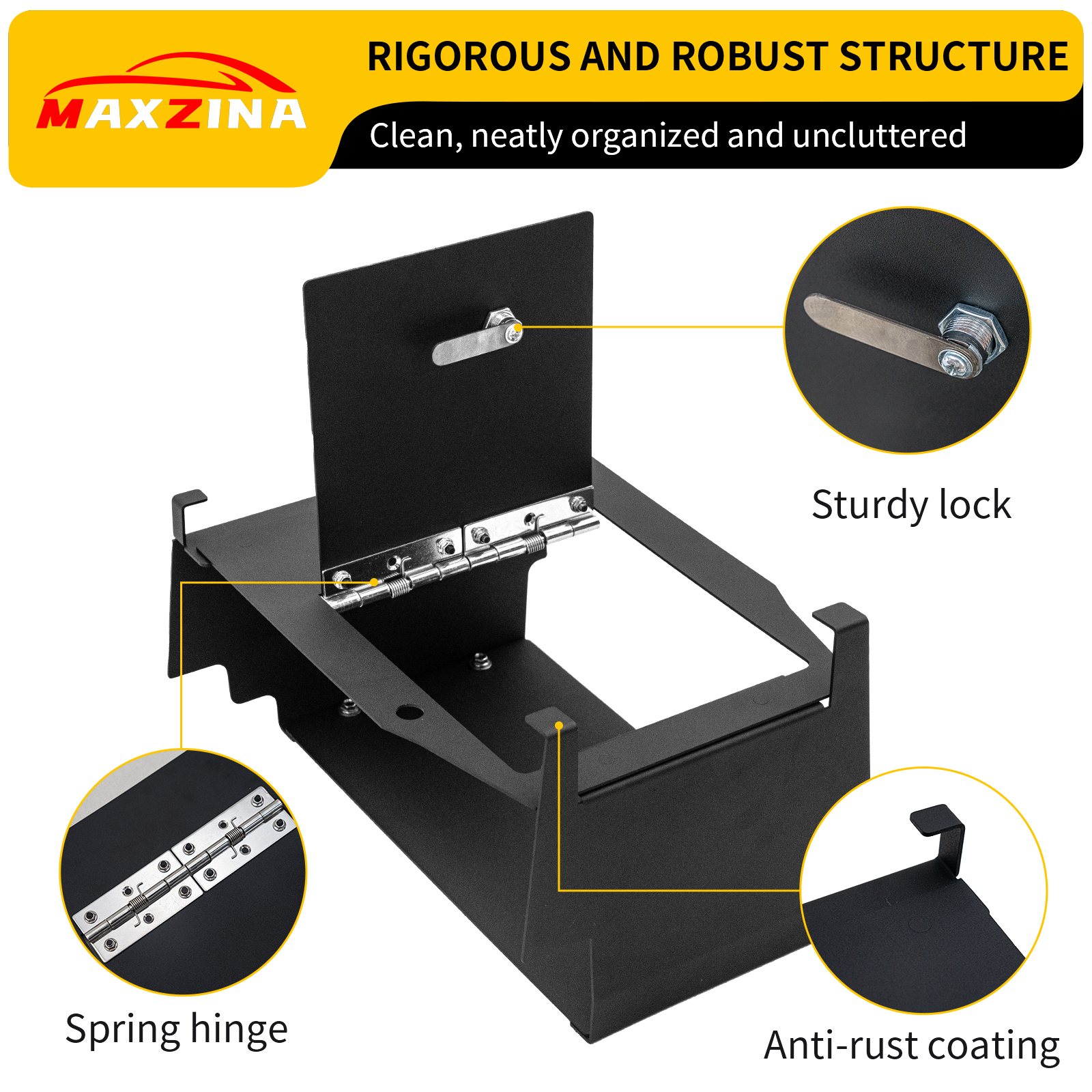 Maxzina Center Console Safe Lock Box Compatible with 2021-2025 Ford F150 Armrest Security Organizer Center Console Safe Vault Lockbox with 3 Digit Combo Password