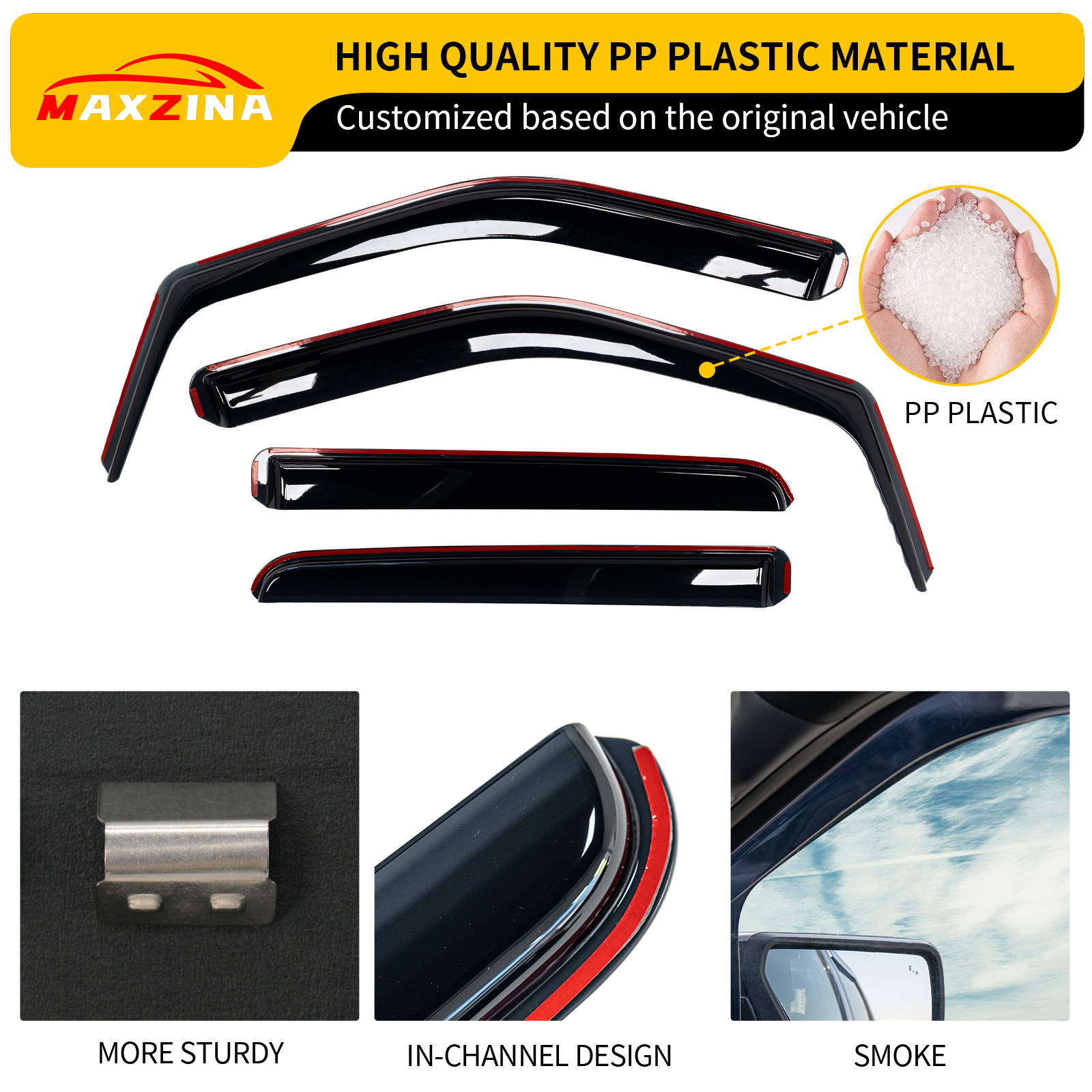 Maxzina Extended Visor Rain Guards Compatible with 2015+ F150 2017+ Raptor F-250 F-350 F-450 F-550 Super Duty SuperCrew Front and Rear in-Channel Window Visors Wind Deflectors 4PCS