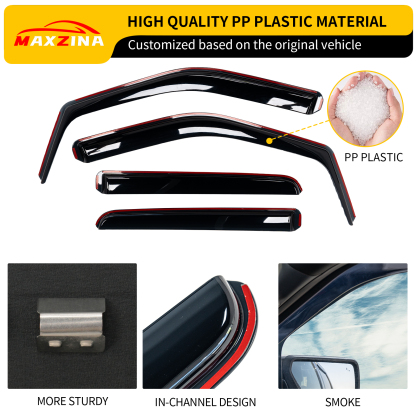 Maxzina Extended Visor Rain Guards Compatible with 2015+ F150 2017+ Raptor F-250 F-350 F-450 F-550 Super Duty SuperCrew Front and Rear in-Channel Window Visors Wind Deflectors 4PCS