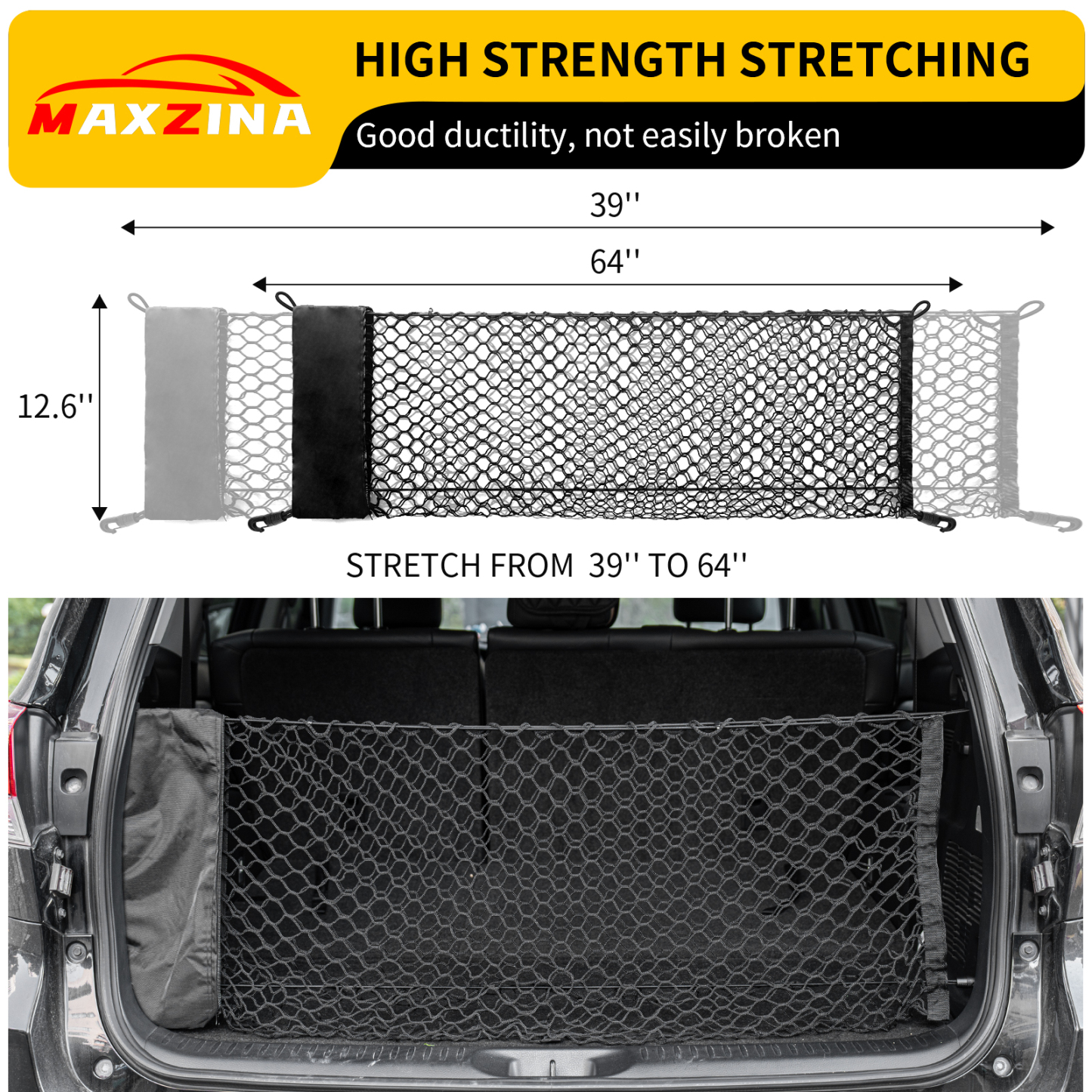 Maxzina Cargo Net Compatible with 2023-2025 Honda Pilot Truck Bed Cargo Net 3.28'×1.05' Double Layer Envelope Style Dense Mesh Trunk Organizer