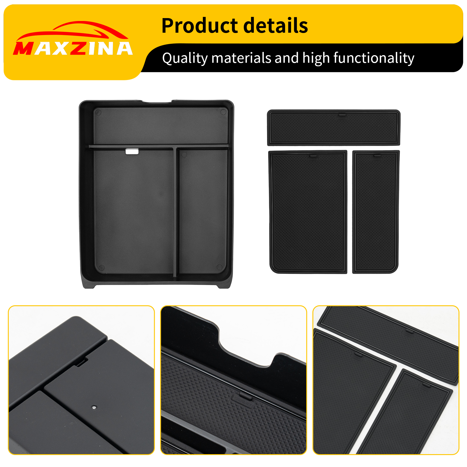 Maxzina Center Console Organizer Compatible with 2023-2025 Honda Pilot Center Console Storage Box ABS Plastic Armrest Storage Tray with PVC Pad