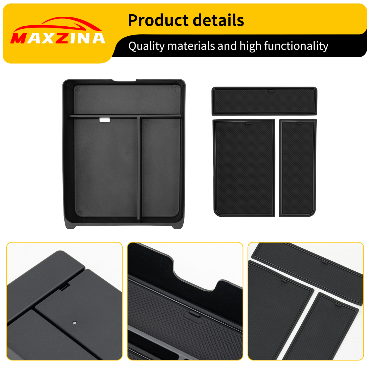 Maxzina Center Console Organizer Compatible with 2023-2025 Honda Pilot Center Console Storage Box ABS Plastic Armrest Storage Tray with PVC Pad