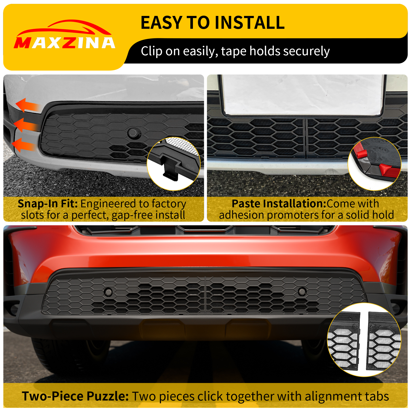 Maxzina Front Bumper Mesh Cover Compatible with 2023-2025 Honda Pilot Front Grill Mesh Cover Lower Grille Guard Air Intake Grid Insert Protection ABS Plastic Bug Deflector for 2024 Pilot Accessories