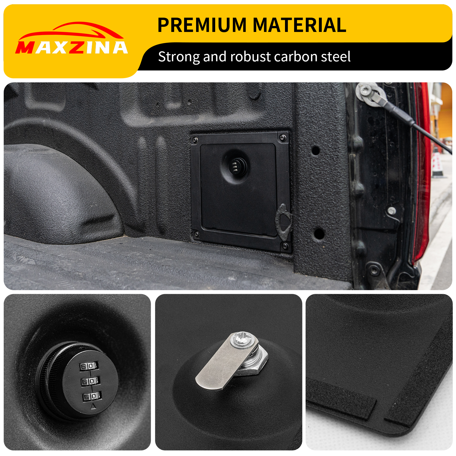 Maxzina Truck Security Lock Cover Compatible with 2024 2025 Ford F150 Code Locking Security Lid Bed Storage Bin Side Cover with Code Lock for 2024 F-150 Accessories