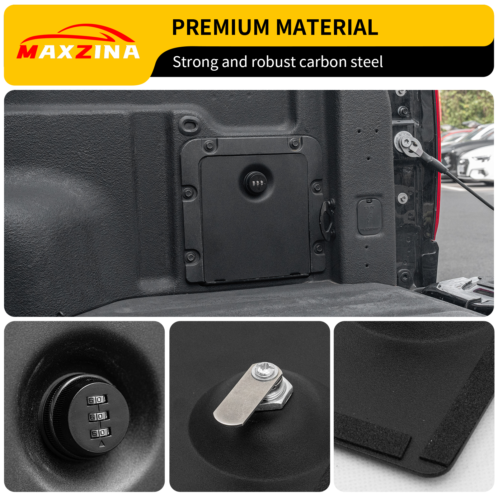 Maxzina Truck Security Lock Cover Compatible with 2022-2025 Ford Maverick Code Lock Design Bin Cover Bed Storage Bin Side Cover with Code Lock for 2024 Maverick Accessories