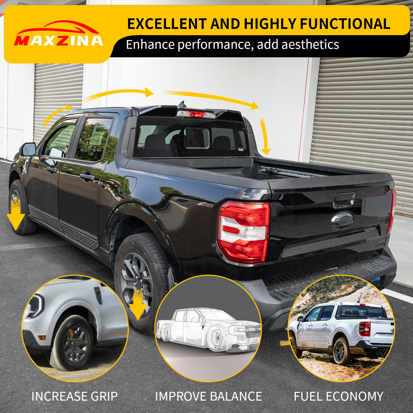 Maxzina Truck Cab Spoiler Compatible with 2022-2025 Ford Maverick Pickup Cab Rear Roof Spoiler Wing Lip ABS Plastic for 2024 Maverick Accessories