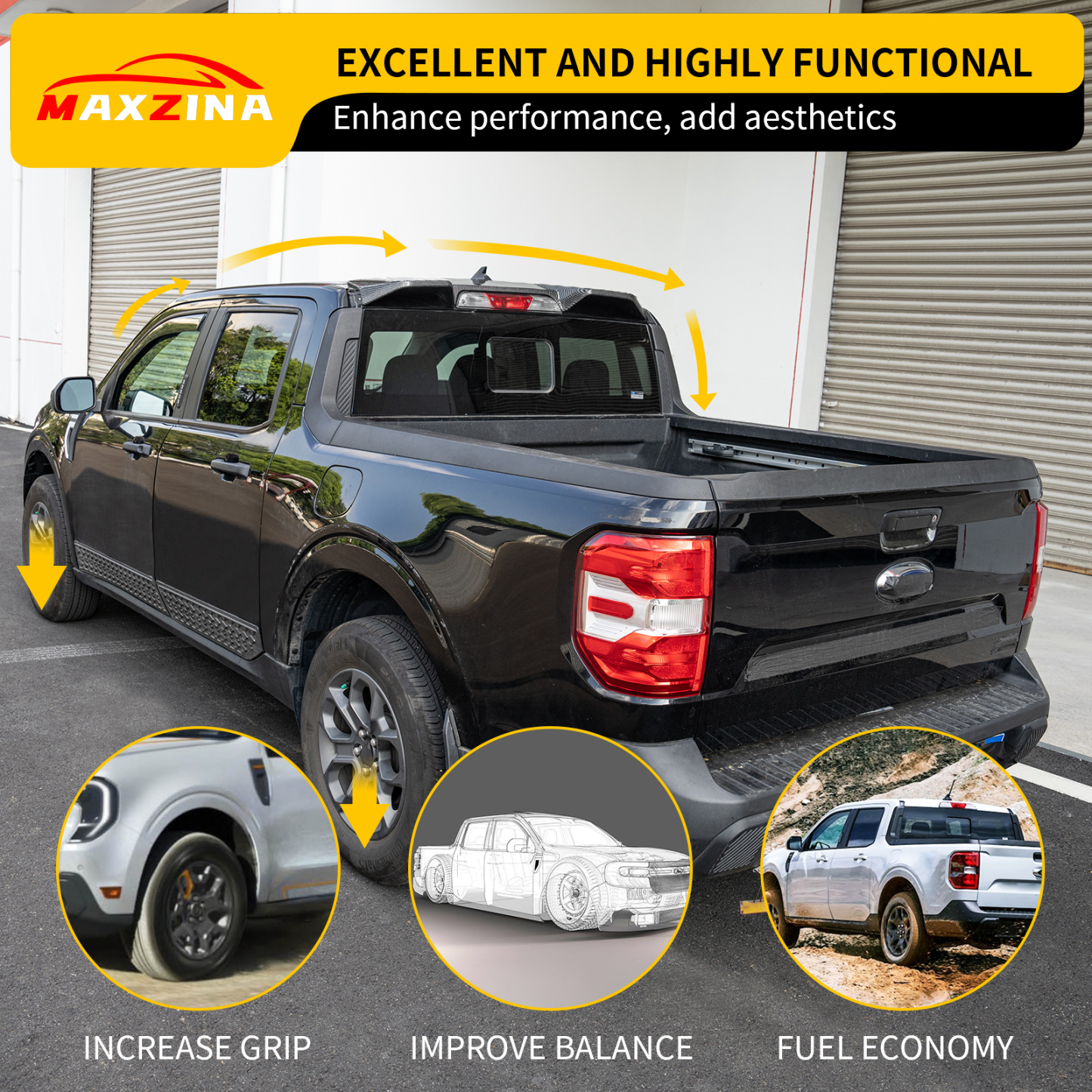 Maxzina Truck Cab Spoiler Compatible with 2022-2025 Ford Maverick Pickup Cab Rear Roof Spoiler Wing Lip ABS Plastic for 2024 Maverick Accessories