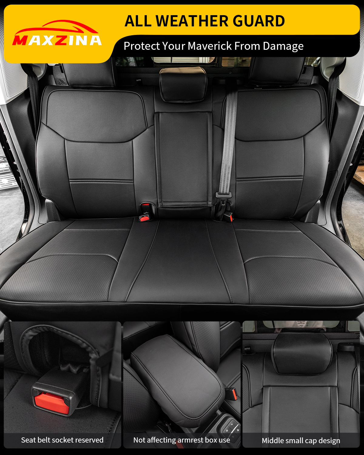 Maxzina 2022 2023 2024 2025 Ford Maverick Seat Cover Interior Protectors PU Leather Black 