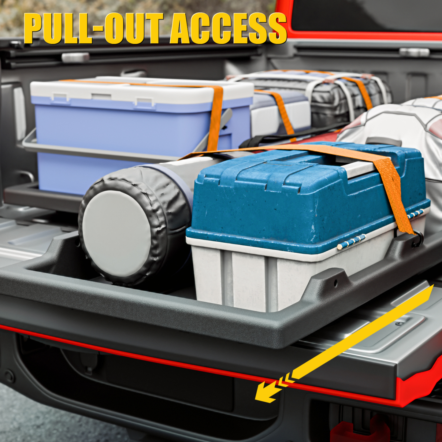 Maxzina Slide-Out Truck Bed Cargo Tray Compatible with Chevy Colorado Jeep Gladiator Toyota Tacoma Nissan Frontier Ford Ranger Honda Ridgeline HDPE Trolley System Accessories (4.8FT+ Bed ONLY)