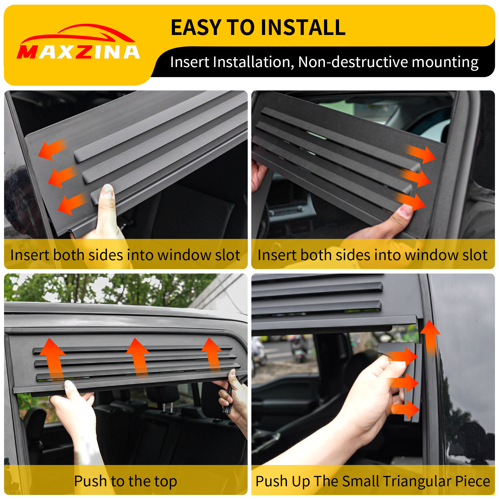 Maxzina Rear Window Vents Compatible with 2015-2025 Ford F150 Window Covers with Mesh Net