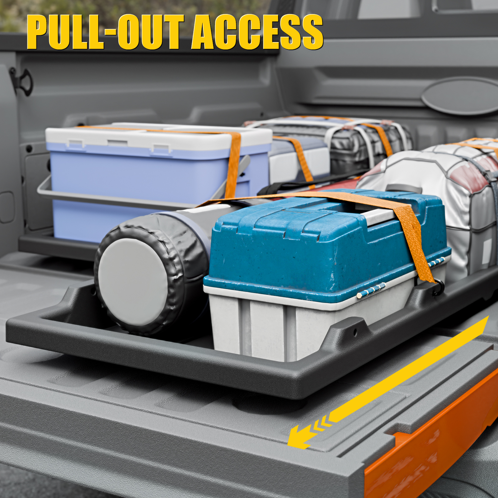 Maxzina Slide-Out Truck Bed Cargo Tray Compatible with 2022-2025 2026 Ford Maverick HDPE Lightweight Sliding Organizer Trolley System for 2024 Maverick Accessories (4.4FT+ Bed ONLY)