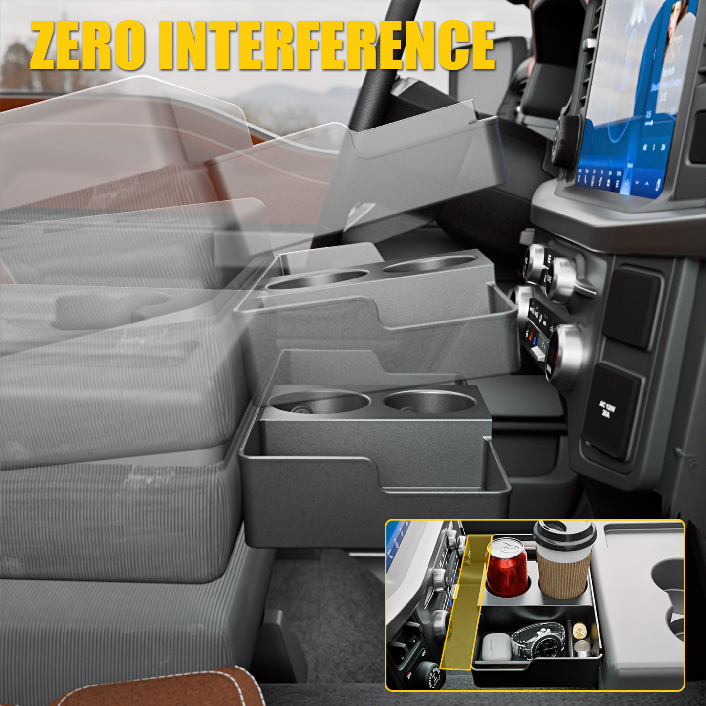 Maxzina Front Center Seat Headrest Organizer Compatible with 2011-2025 2026 Ford F150 F250 F350 F450 F550 F650 (Only for Jump Seat Console) Coin Container Storage Box with Non-Slip Silicone Pad