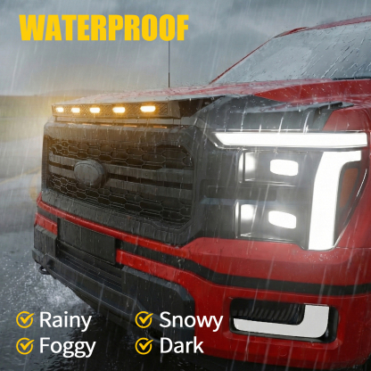 Maxzina ABS Hood Protector with LED Lights Compatible with 2021-2026 Ford F150 XL/STX/XLT/Lariat Hood Shield Bug Deflector 3-Piece Bonnet Guard for 2025 Ford F-150 Accessories (Amber Lights)