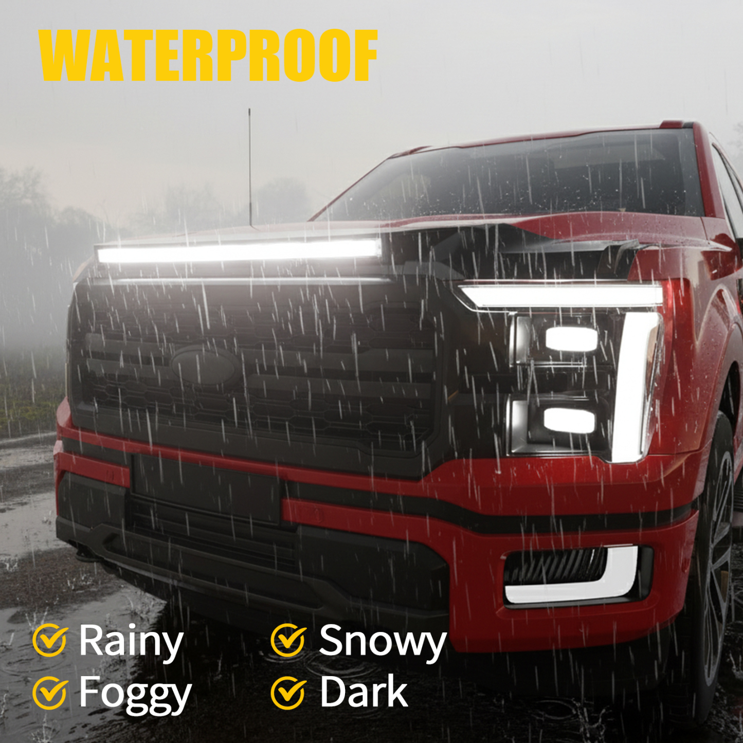 Maxzina ABS Hood Protector with LED Lights Compatible with 2021-2026 Ford F150 XL/STX/XLT/Lariat Hood Shield Bug Deflector 3-Piece Bonnet Guard for 2025 Ford F-150 Accessories (Strip White Light)