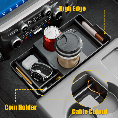 Maxzina Front Center Seat Headrest Organizer Compatible with 2011-2025 2026 Ford F150 F250 F350 F450 F550 F650 (Only for Jump Seat Console) Coin Container Storage Box with Non-Slip Silicone Pad