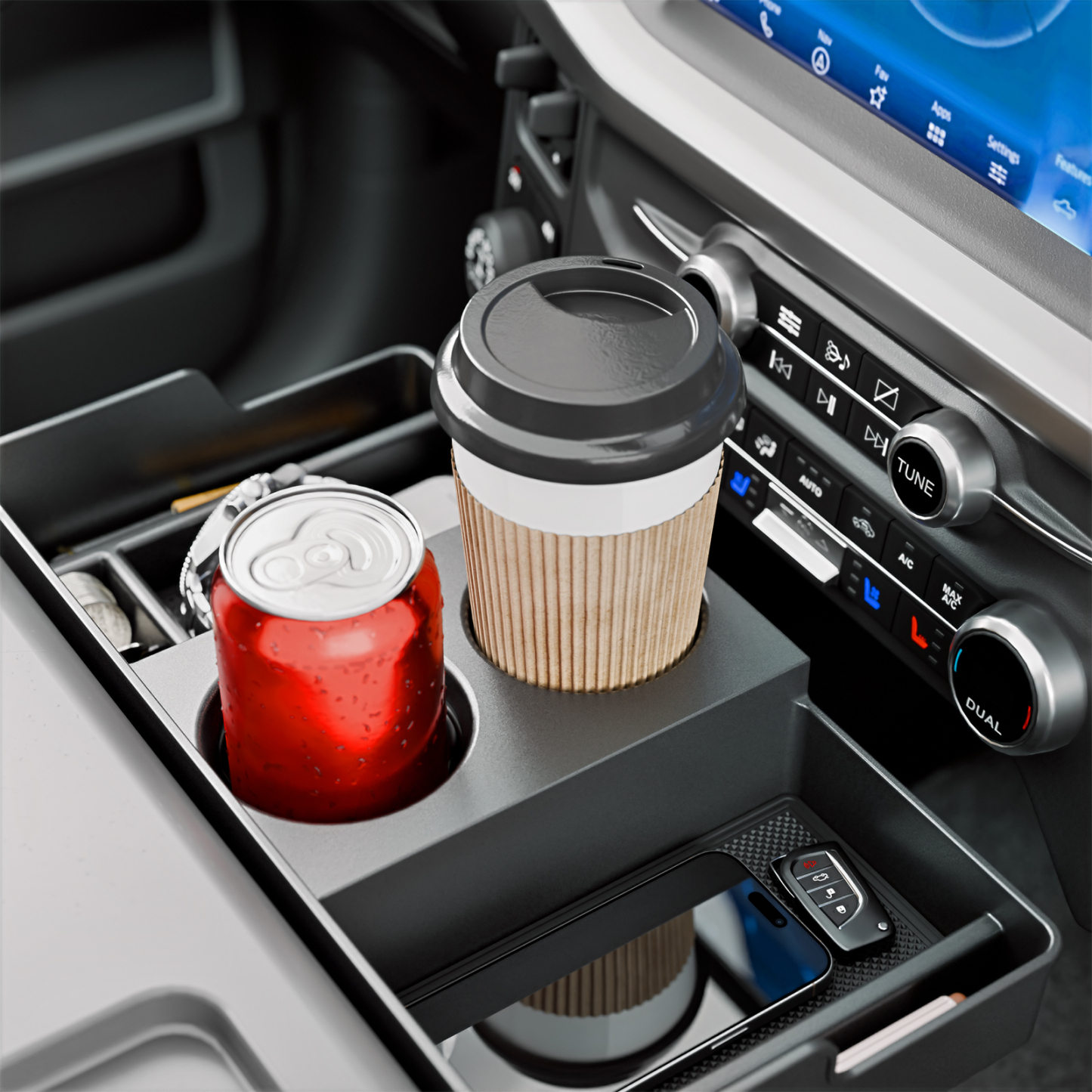 Maxzina Front Center Seat Headrest Organizer Compatible with 2011-2025 2026 Ford F150 F250 F350 F450 F550 F650 (Only for Jump Seat Console) Coin Container Storage Box with Non-Slip Silicone Pad