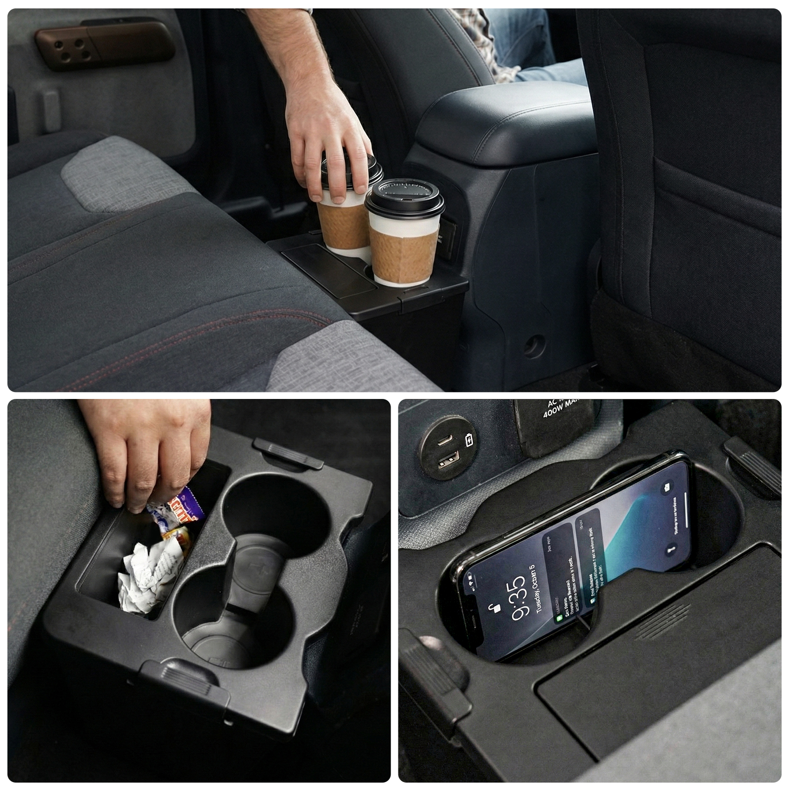 Maxzina Trash Can Compatible with 2022-2024 2025 2026 Ford Maverick Multi-Function Trash Bin with Cup Holder Trash Bin Extra Rear Storage Box 2025 Maverick Accessories