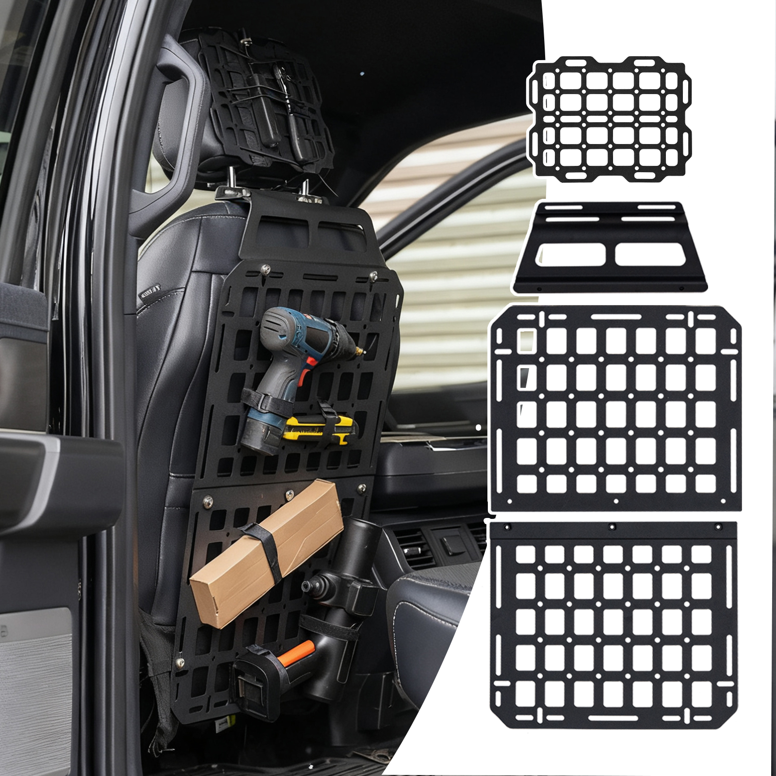 Maxzina Tactical Seat Back & Headrest Molle Panel Compatible with 2015-2025 Ford F150 Tactical Seat Back Organizers Rigid Headrest Molle Panel Storage Shelf for 2024 Ford F-150 Accessories