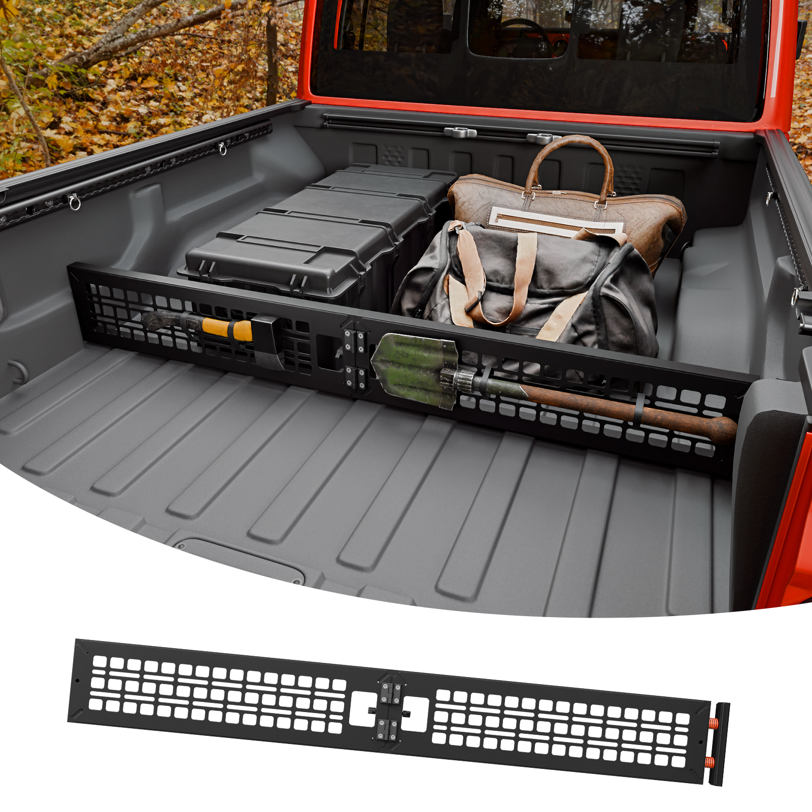 Maxzina Truck Bed Divider Compatible with 2020-2025 2026 Jeep Gladiator Cargo Divider Trunk Organizer Aluminum Alloy Luggage Divider Replacement with Molle Panel for 2024 Gladiator Accessories