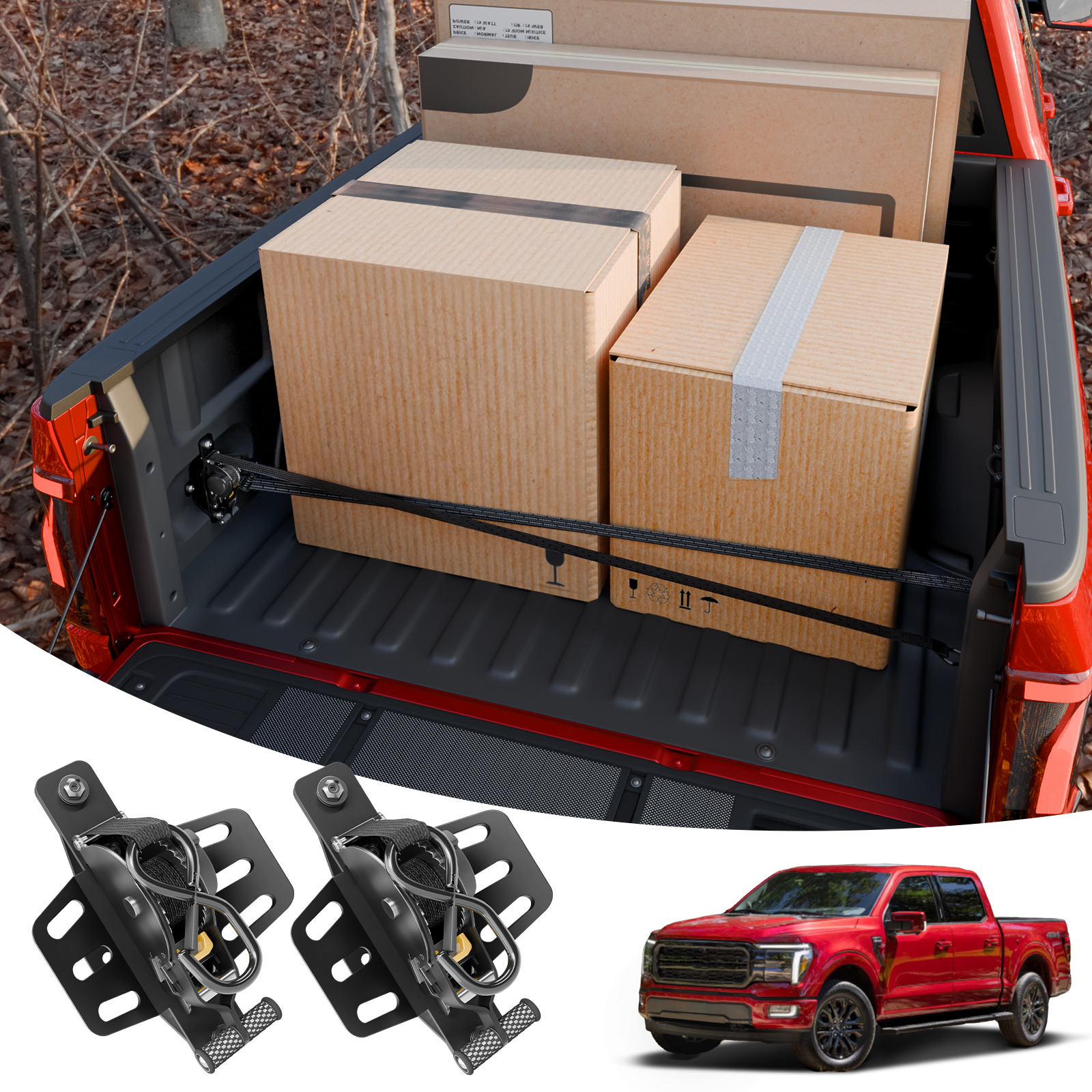 Maxzina Retractable Ratchet Straps Compatible with 2009-2014 Ford F150 Retracting Straps 2PCS Auto Retract Securing Strap Tie Down System for 2013 F-150 Accessories