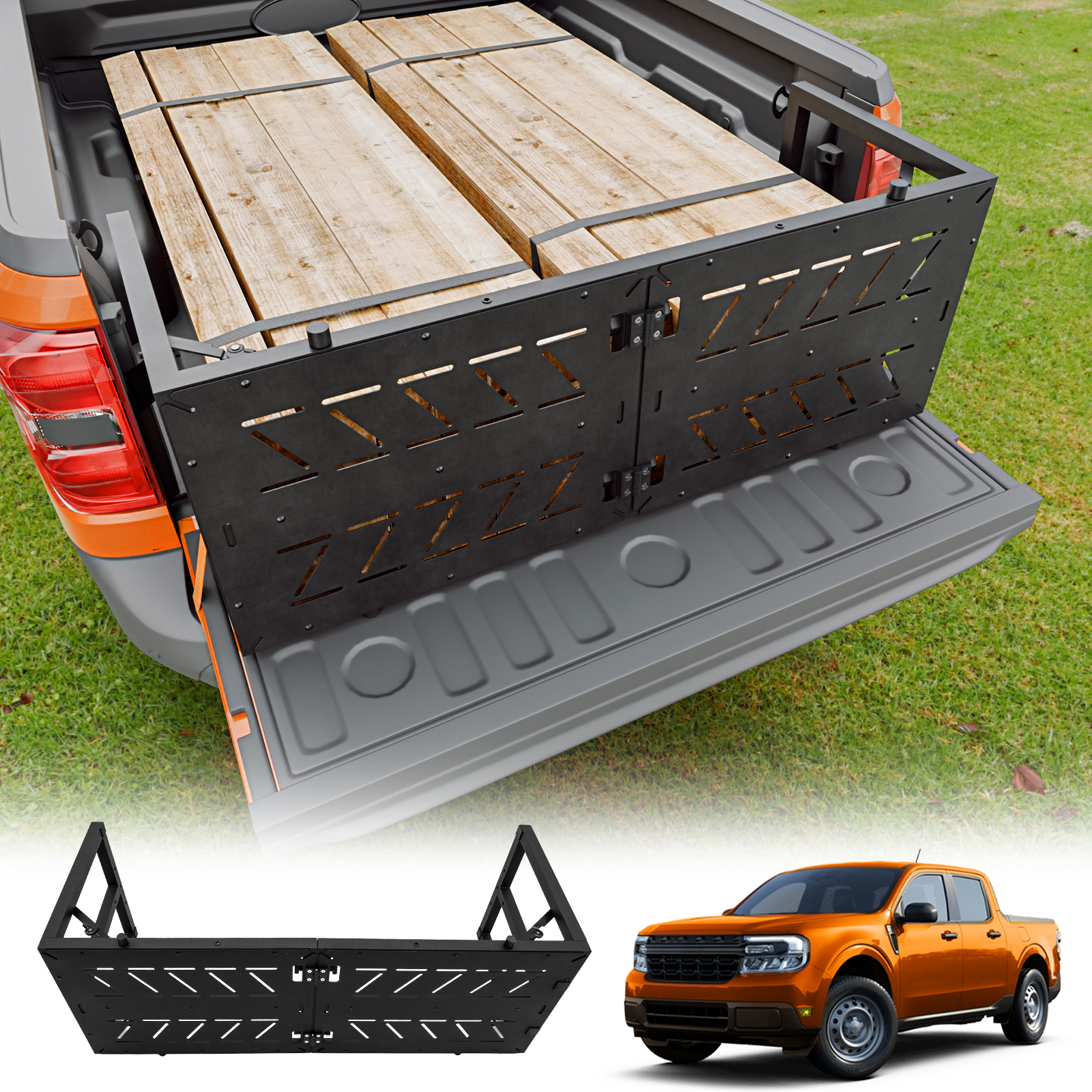 Maxzina Tailgate Extender Compatible with 2022-2025 2026 Ford Maverick Flip-Over Pickup Truck Bed Divider Aluminum Alloy Rotatable Truck Bed Extension for 2024 Maverick Accessories