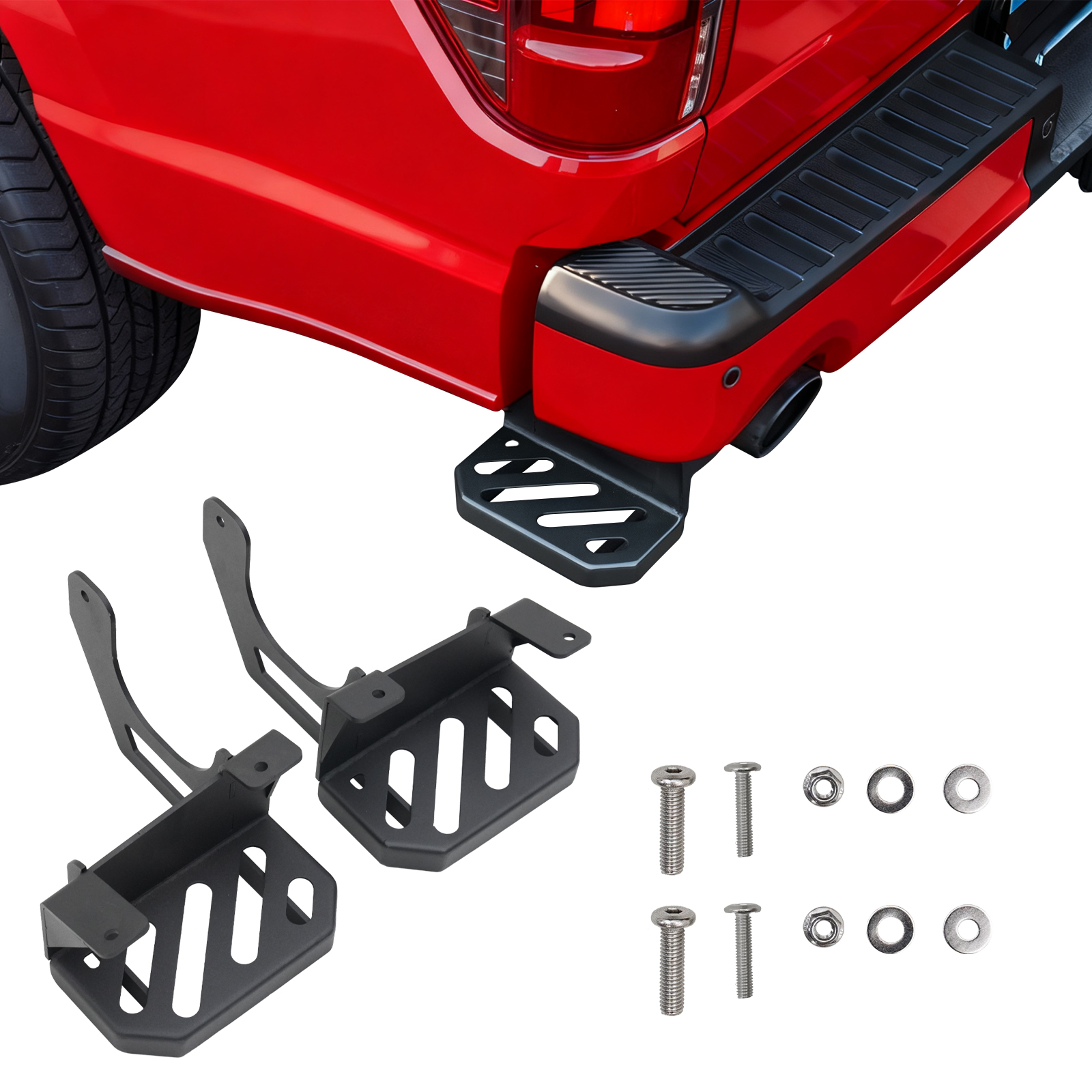 Maxzina Rear Bed Step Compatible with 2024 2025 Ford F150 Tailgate Bedstep Driver&Passenger Side Rear Bumper Side Step Carbon Steel Tailgate Truck Bed Pedal for 2024 F-150 Accessories