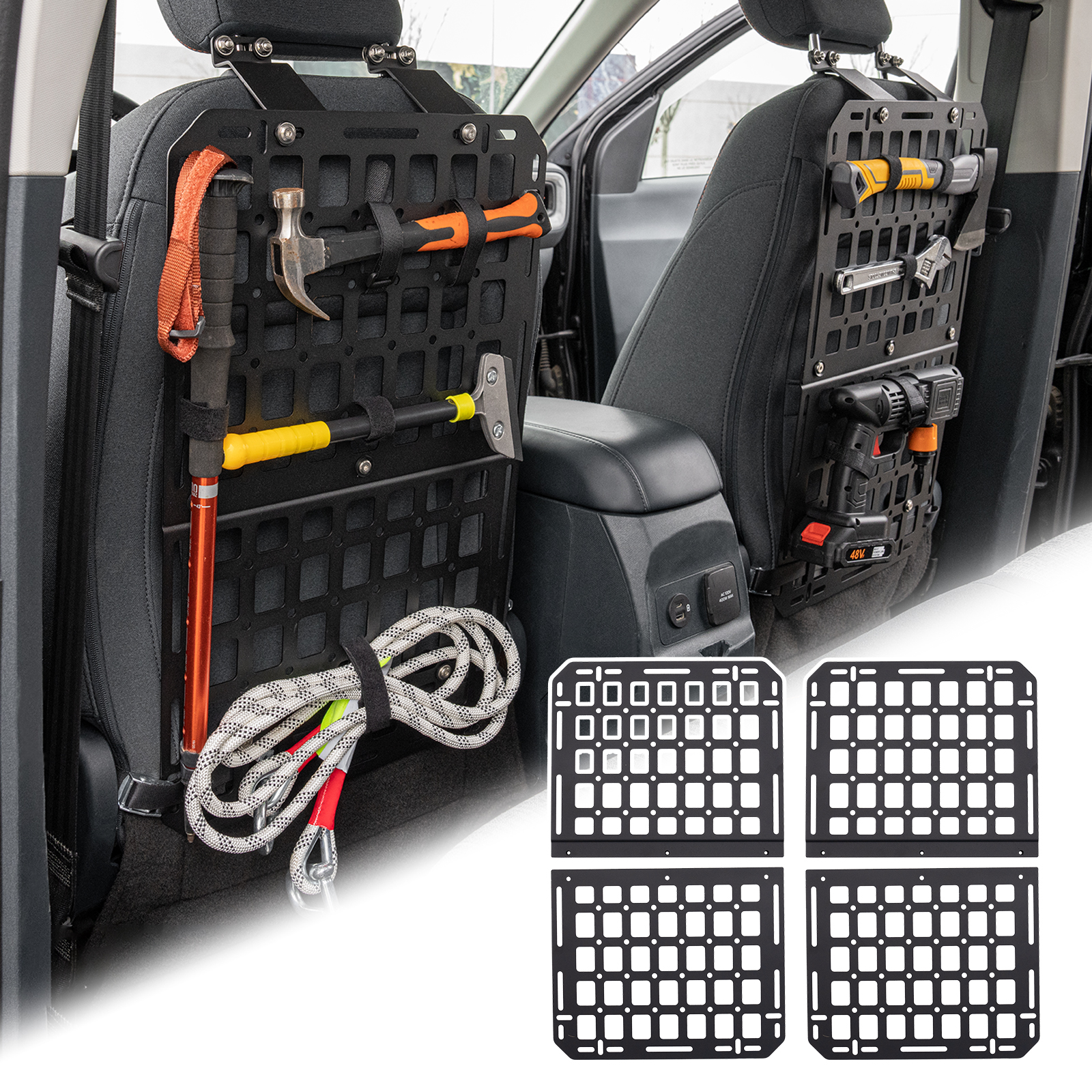 Maxzina Tactical Seat Back Molle Panel Compatible with 2022-2026 Ford Maverick Seat Back Organizer Rigid Molle Panels Tactical Gear Holder Storage Shelf 2025 Ford Maverick Accessories