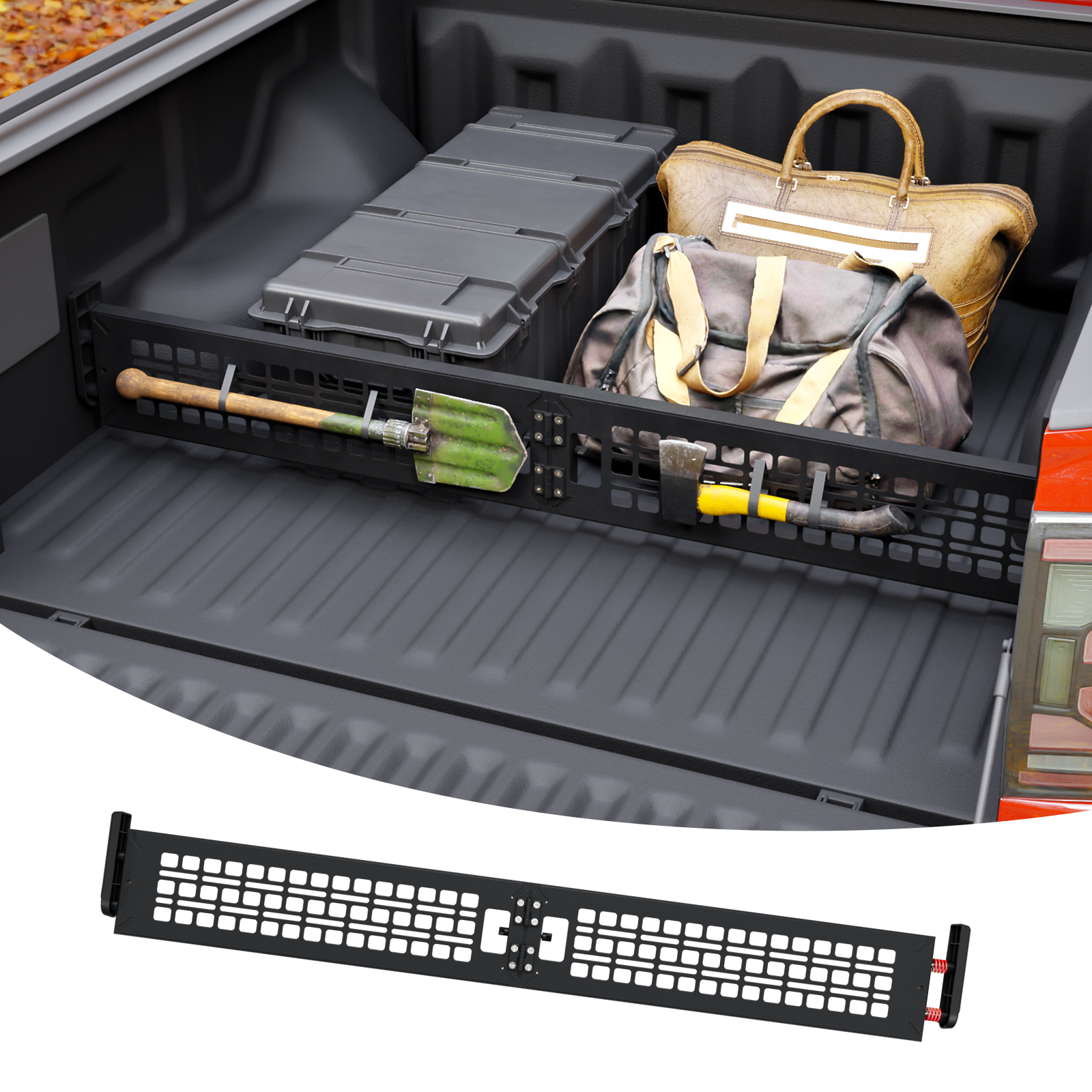 Maxzina Truck Bed Divider with Molle Panel Aluminum Alloy Cargo Divider Trunk Organizer Luggage Divider Replacement for 2024 2025 2026 Ranger Accessories